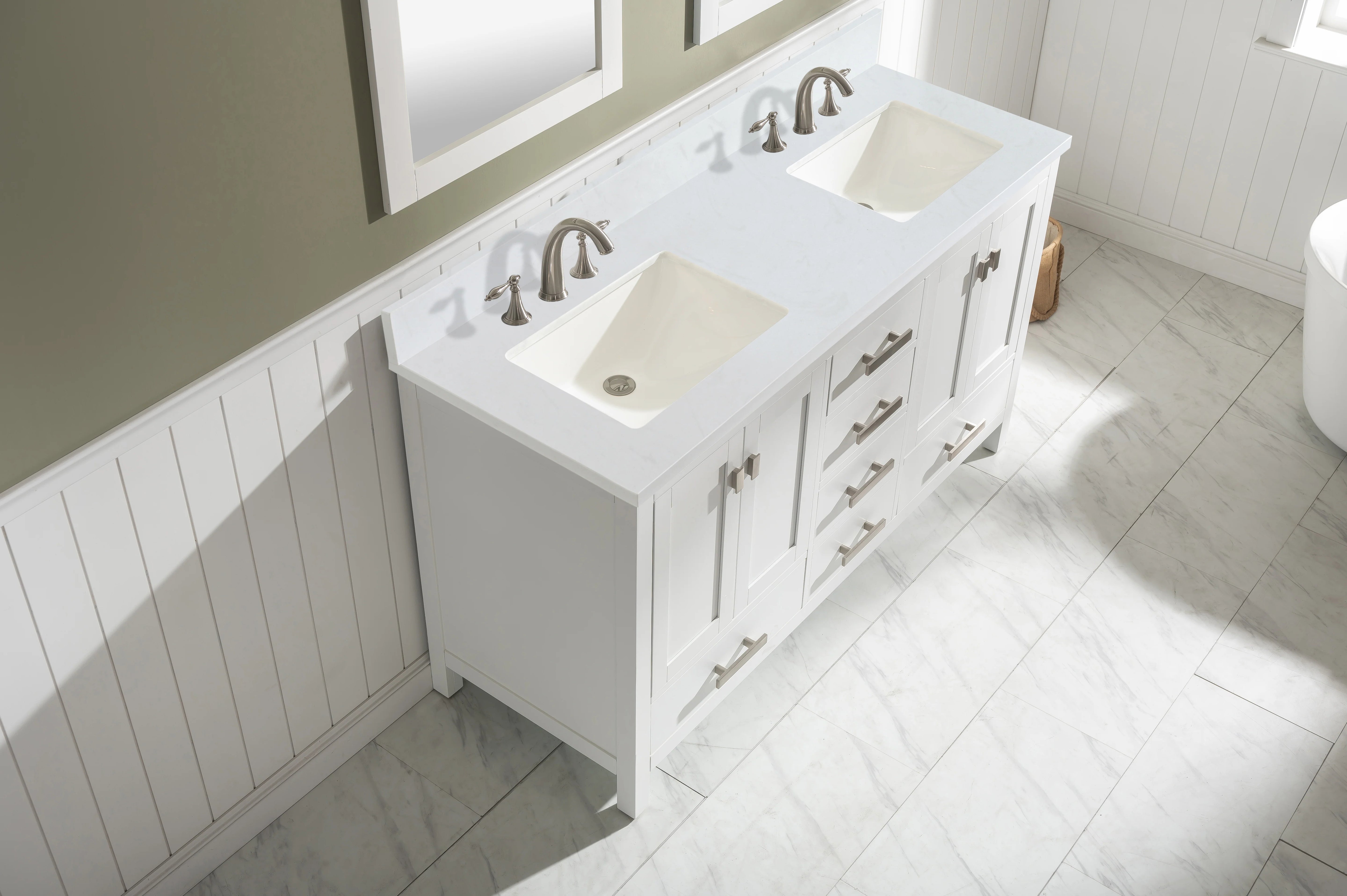 Valentino 60" Double Sink Vanity with White Quartz Top