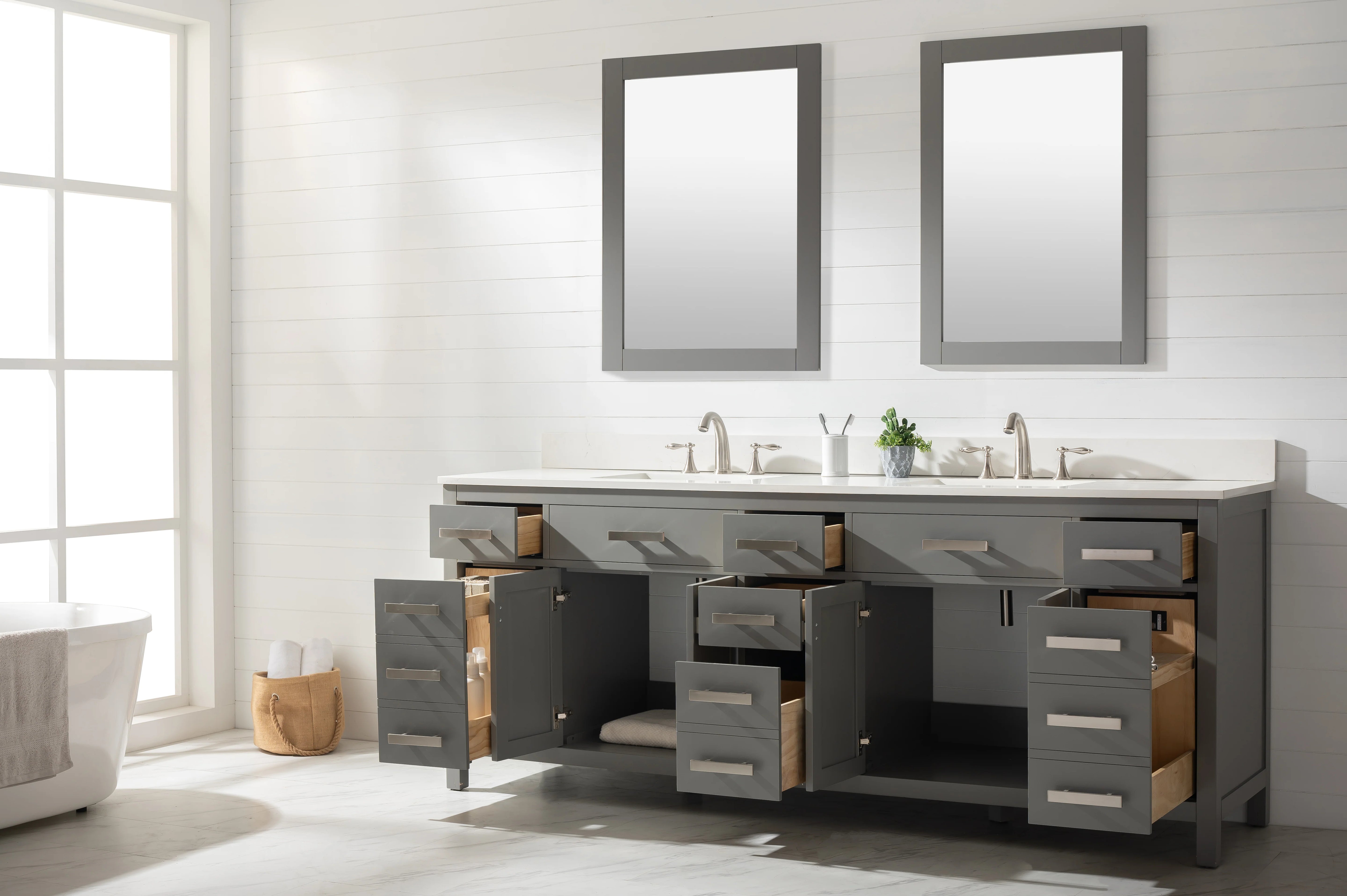Valentino 84" Double Sink Vanity with White Quartz Top