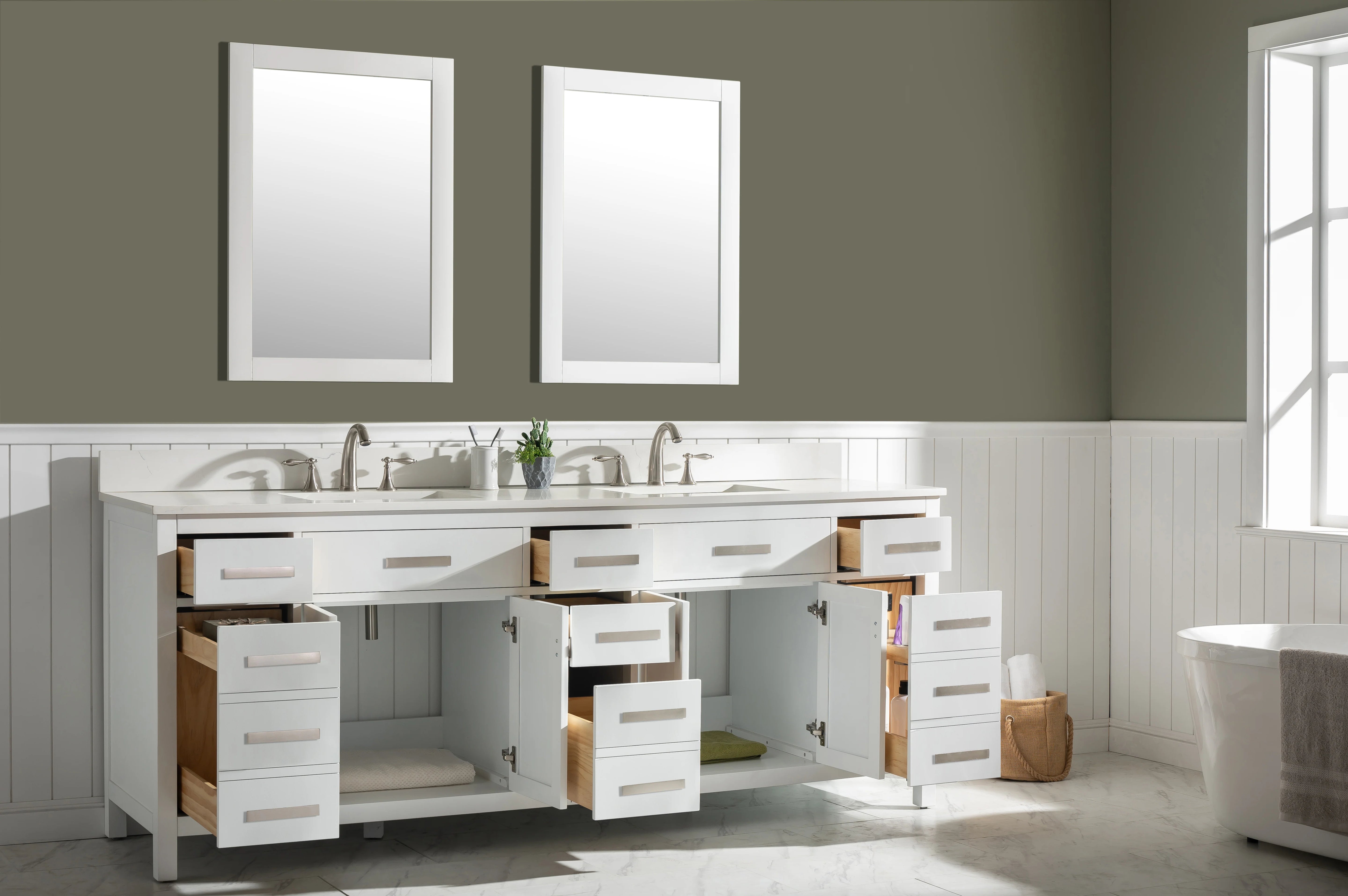 Valentino 84" Double Sink Vanity with White Quartz Top