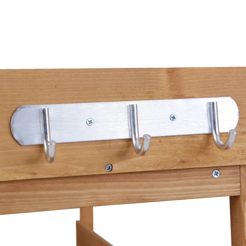 Outdoor Garden Wooden Potting Bench Work Station Table Tool Storage Shelf w/ Hooks, Natural