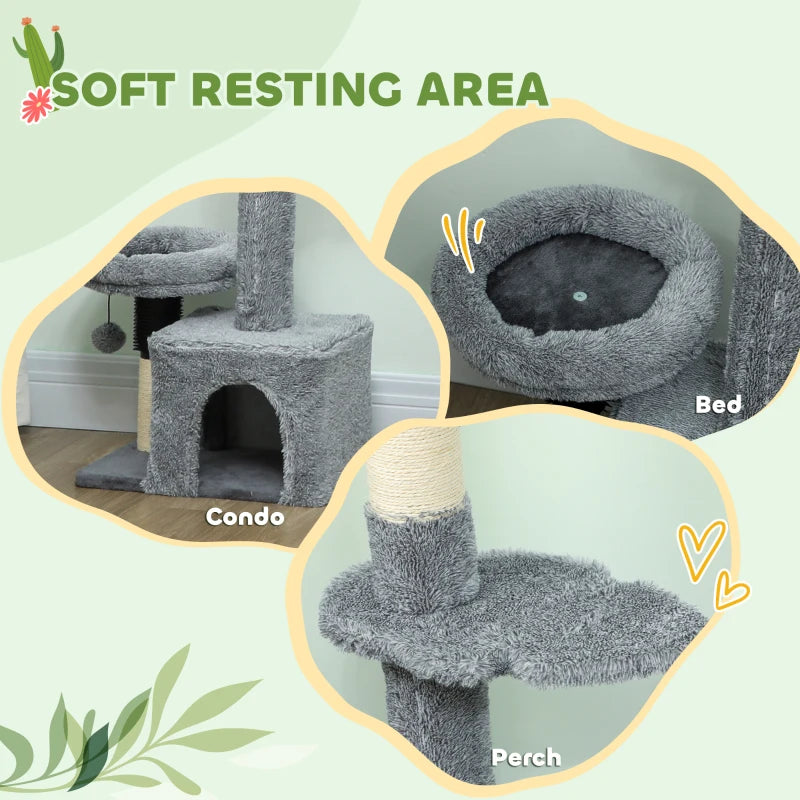 Floor to Ceiling Cat Tree, 4 Tiers Tall Kitty Climbing Tower with Scratching Post, Adjustable Height 87-100"