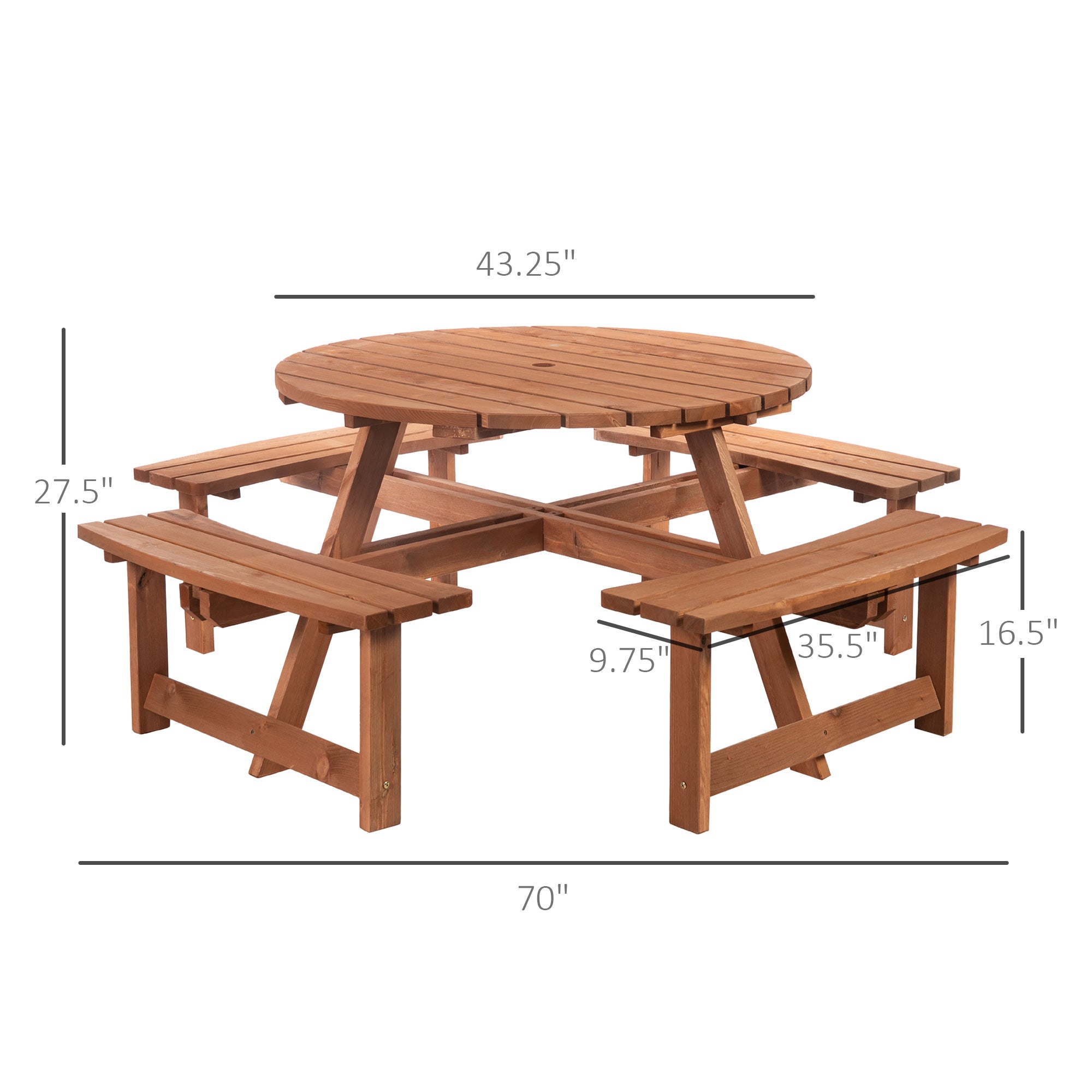 Outsunny Wooden Pub Bench 8-Person Round Picnic Table Outdoor Patio Furniture Durable