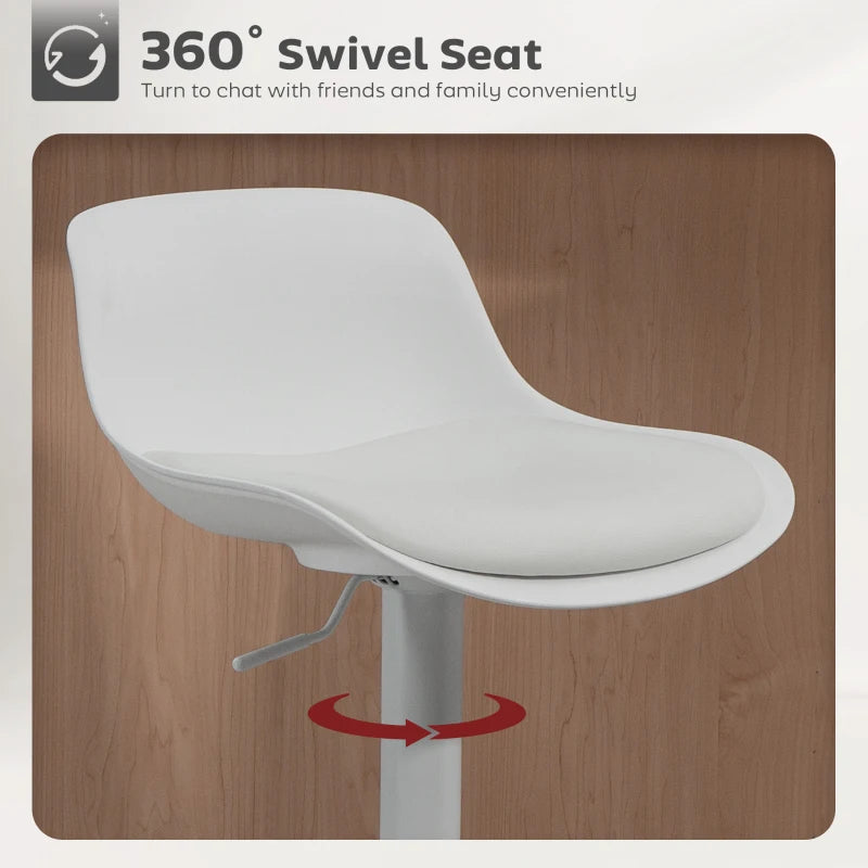 Counter Height Bar Stools Set of 2, Streamlined Bar Chairs with Adjustable Height and Swivel PU Leather Seat, White