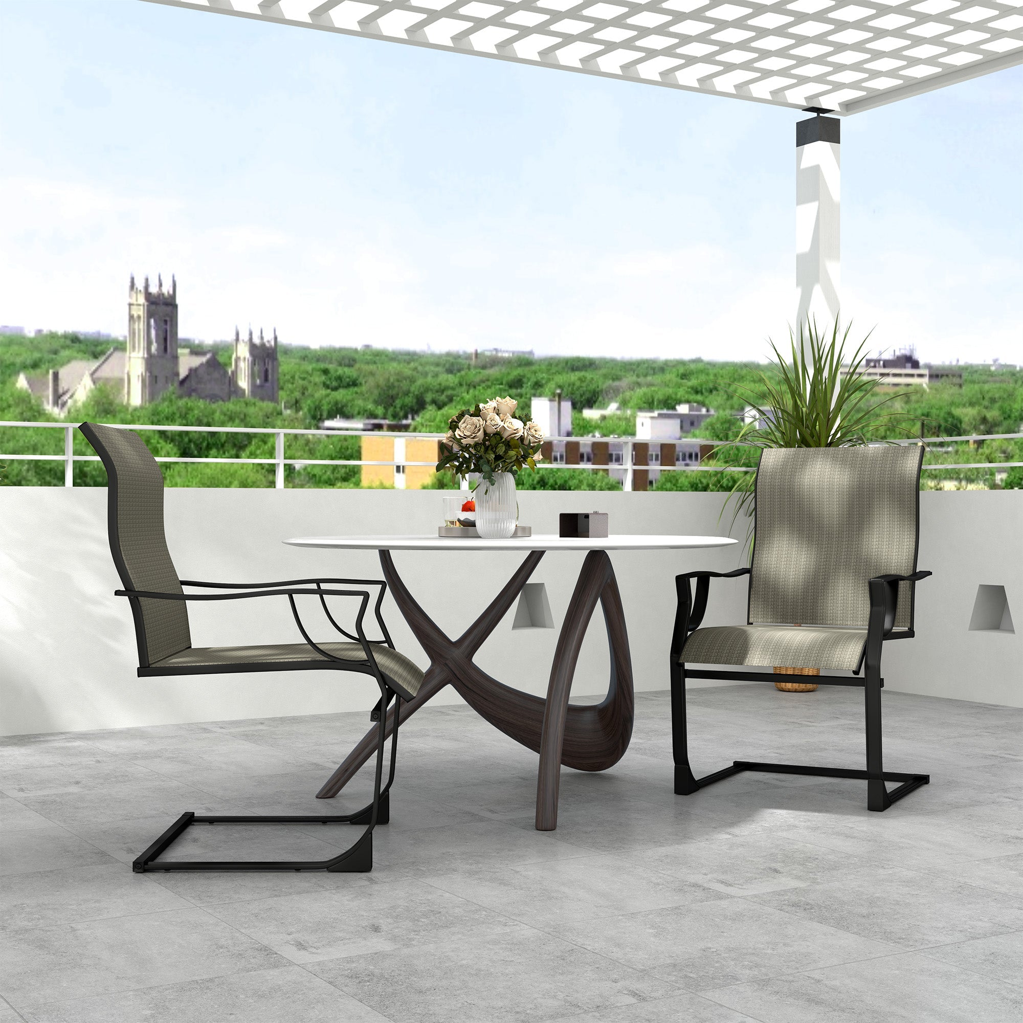 Outsunny C Spring Motion Patio Chairs Set of 2 with Curved High Backrest, Armrest, All Weather Breathable Fabric, Metal Frame