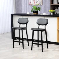 Bar Stools Set of 2, PU Leather Counter Height Barstools, Bar Chairs with Footrest and Solid Wood Legs, Black