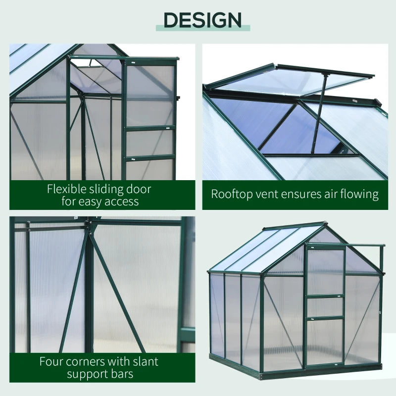 Outsunny 6.2' x 6.3' x 6.6' Clear Polycarbonate Greenhouse, Large Walk-In Green House Garden, Plants Grow, Galvanized Sheet Frame w/ Slide Door