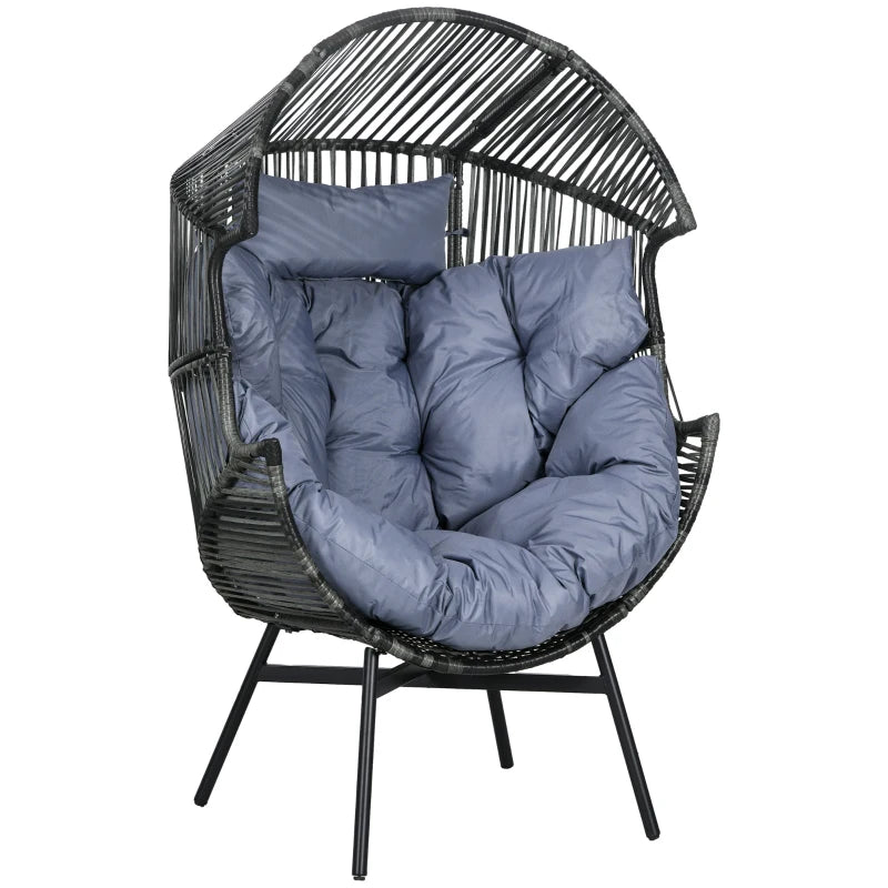 Wicker Egg Chair Outdoor Indoor Rattan Oversized Patio Lounge Chair with 5.5" Cushions and Headrest, Grey