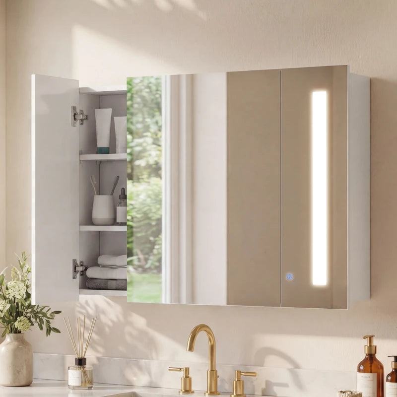 Medicine Cabinet with Mirror, Wall Mounted Bathroom Mirror Cabinet with Adjustable Shelf, USB Charge, High Gloss White