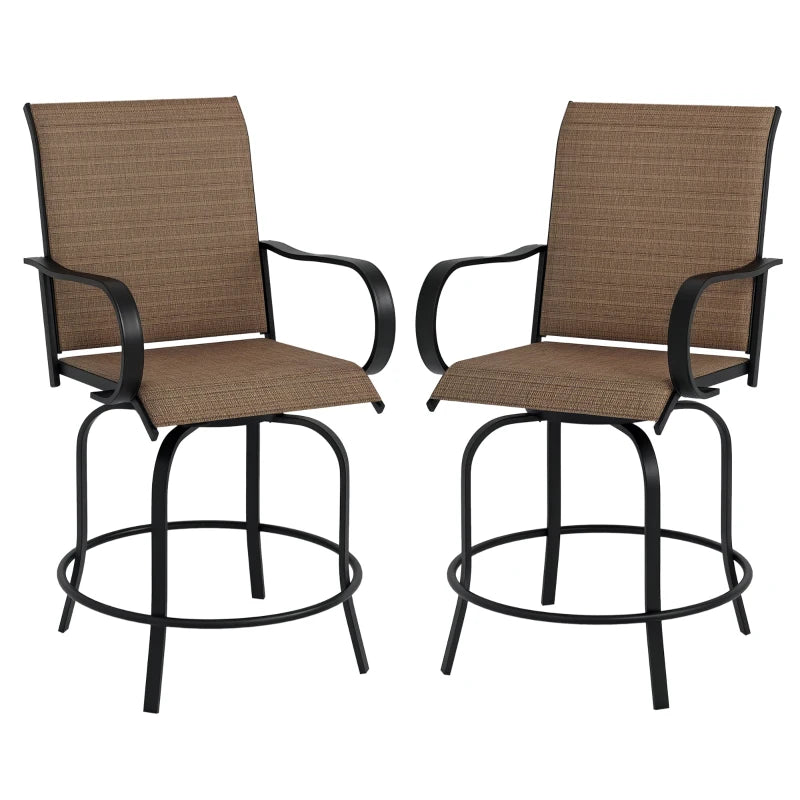 Outdoor Bar Stools Set of 2, 360° Swivel Bar Height Chairs, 26.8" x 29.5" x 48.4", Brown