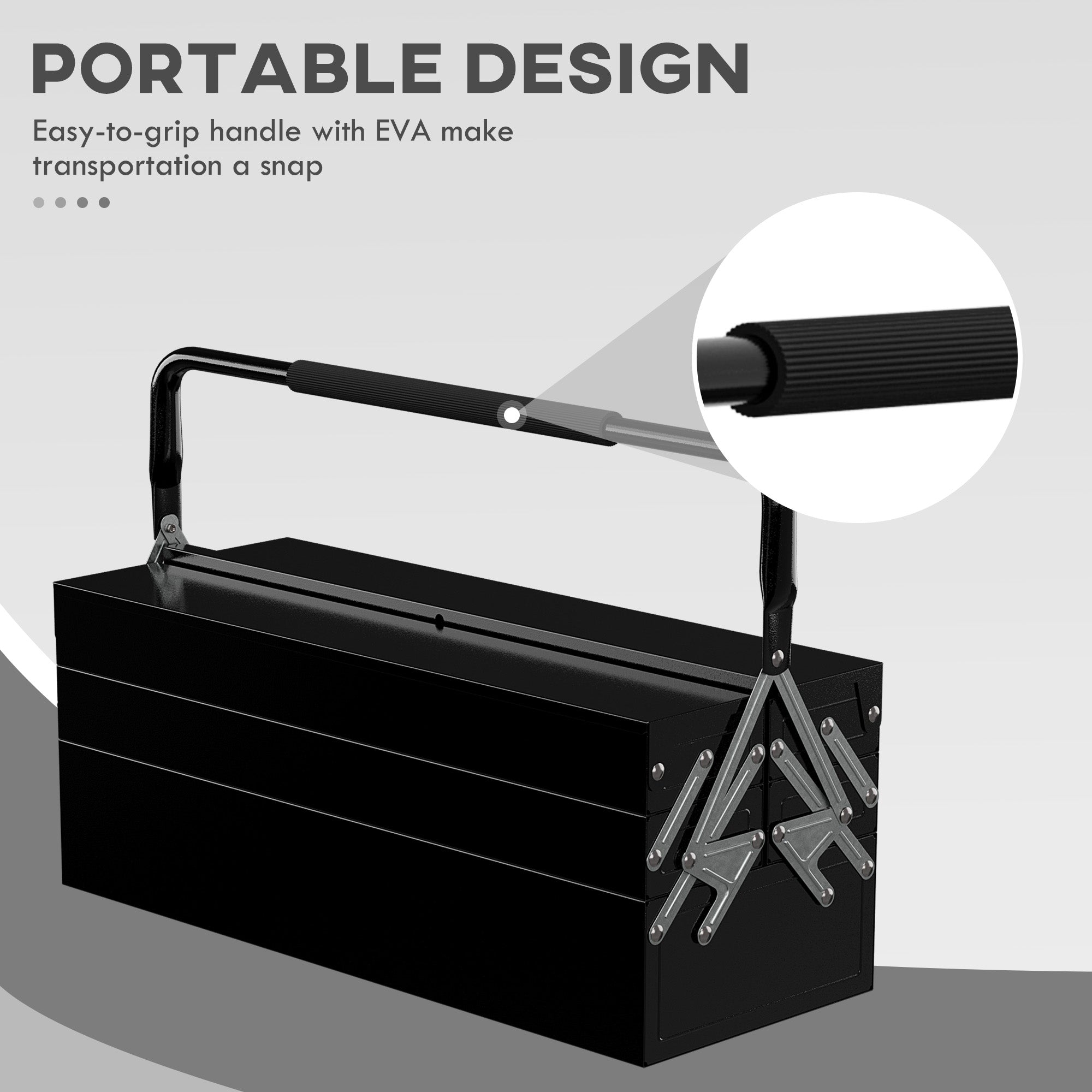 DURHAND 22" inches Metal Tool Box, Portable 5-Tray Cantilever Steel Tool Chest Cabinet, Black