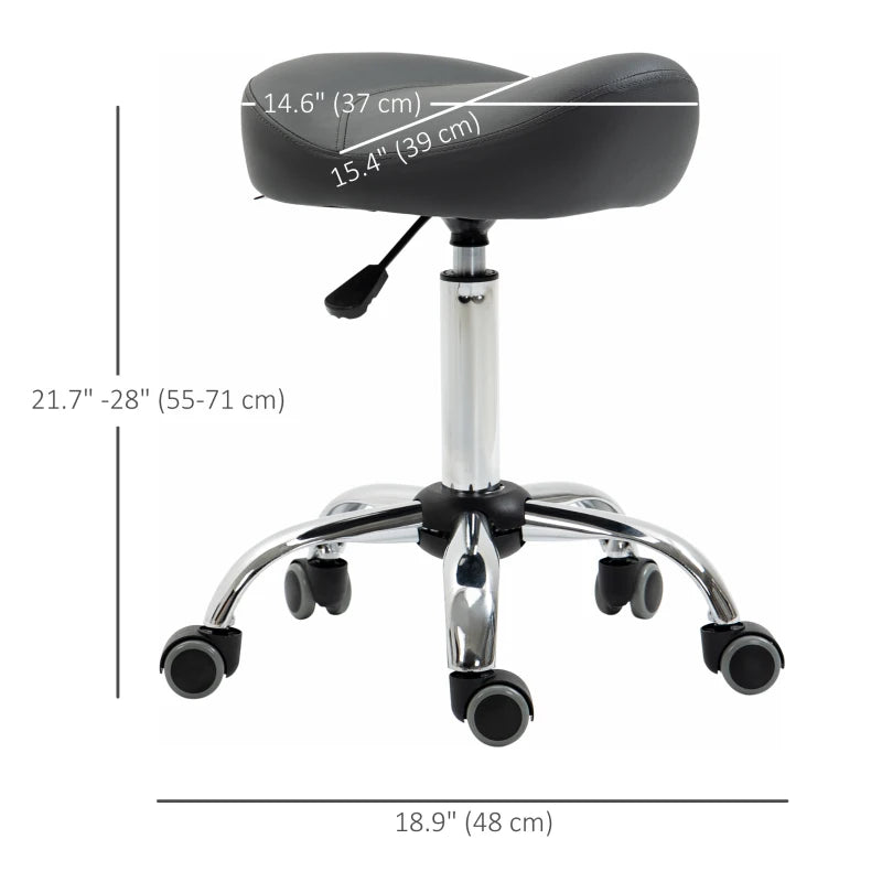 Saddle Stool, Height Adjustable Rolling Salon Chair with PU Leather for Massage, Spa, Clinic, Beauty and Tattoo, Grey