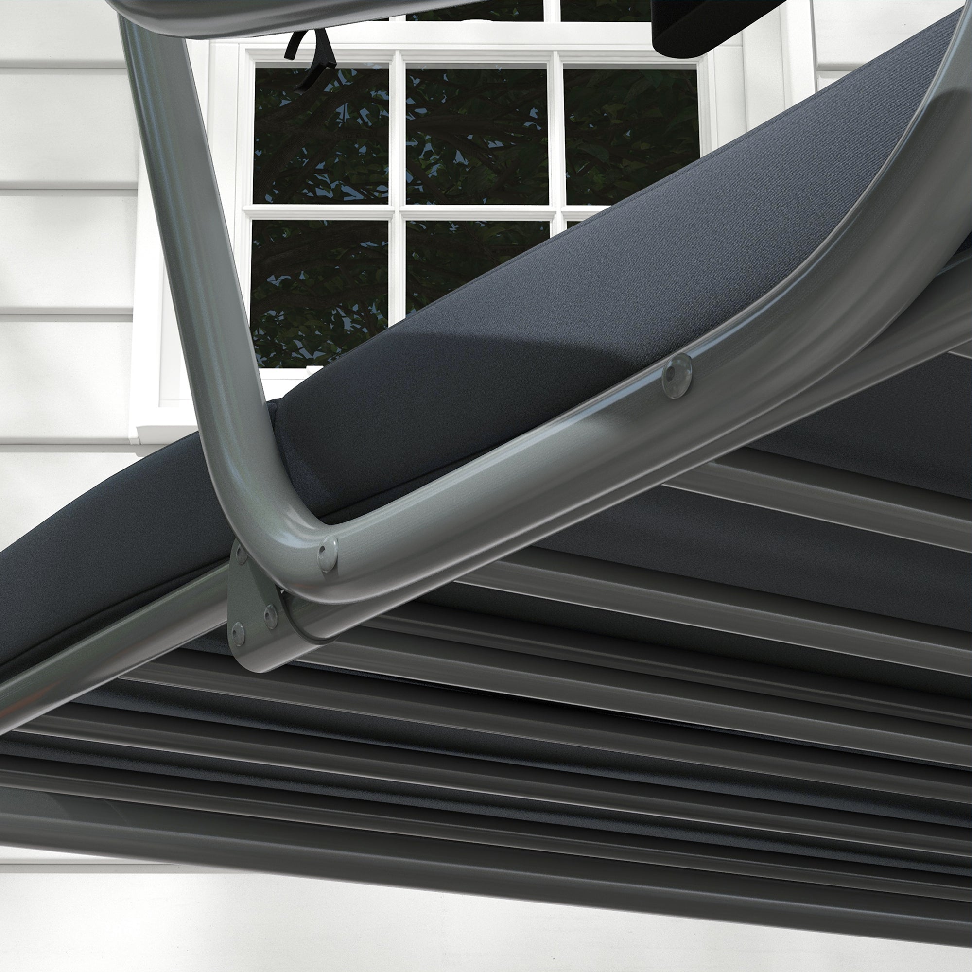 Outsunny Patio Swing Chair 3-Seat Outdoor with Convertible Flat Bed Adjustable Canopy Cushions Cup Holder Dark Grey