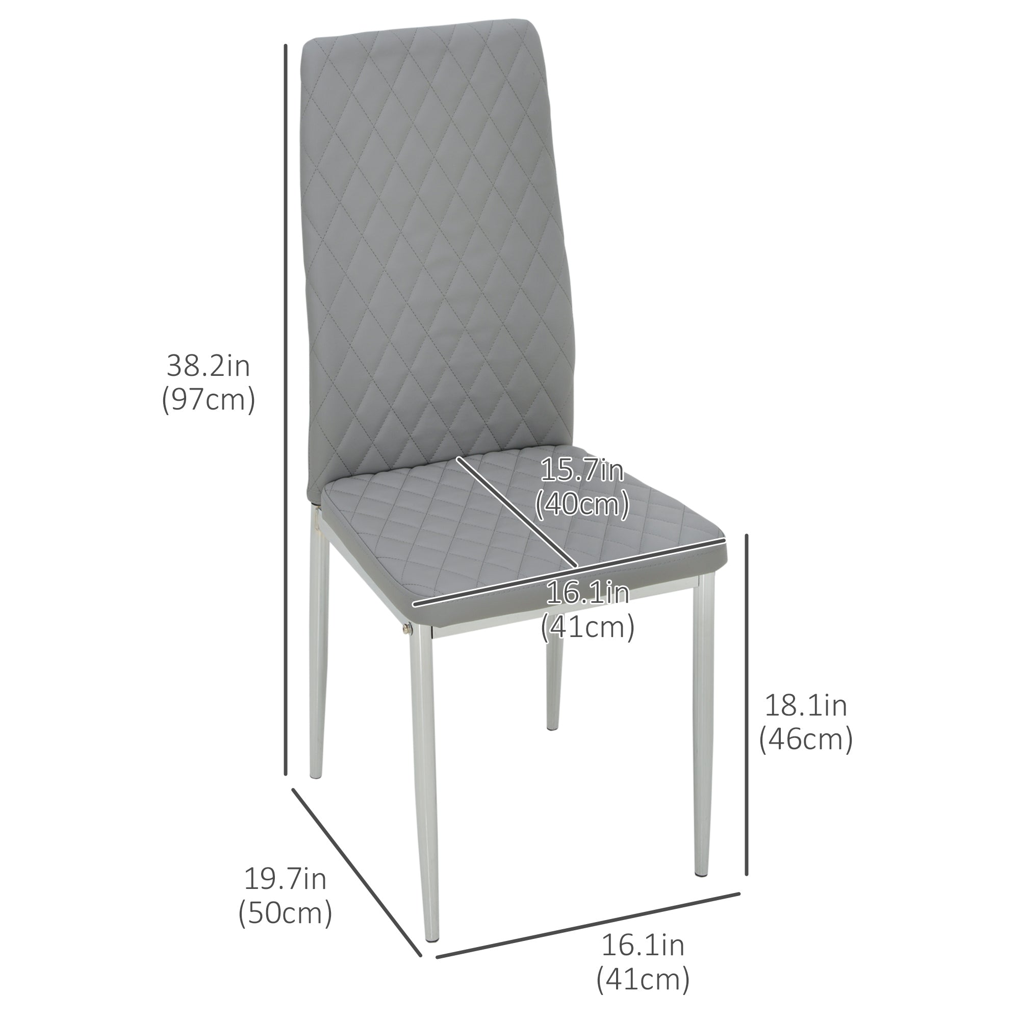 HOMCOM Set of 4 Modern Faux Leather Dining Chairs with Steel Legs for Kitchen Comfortable Design Grey