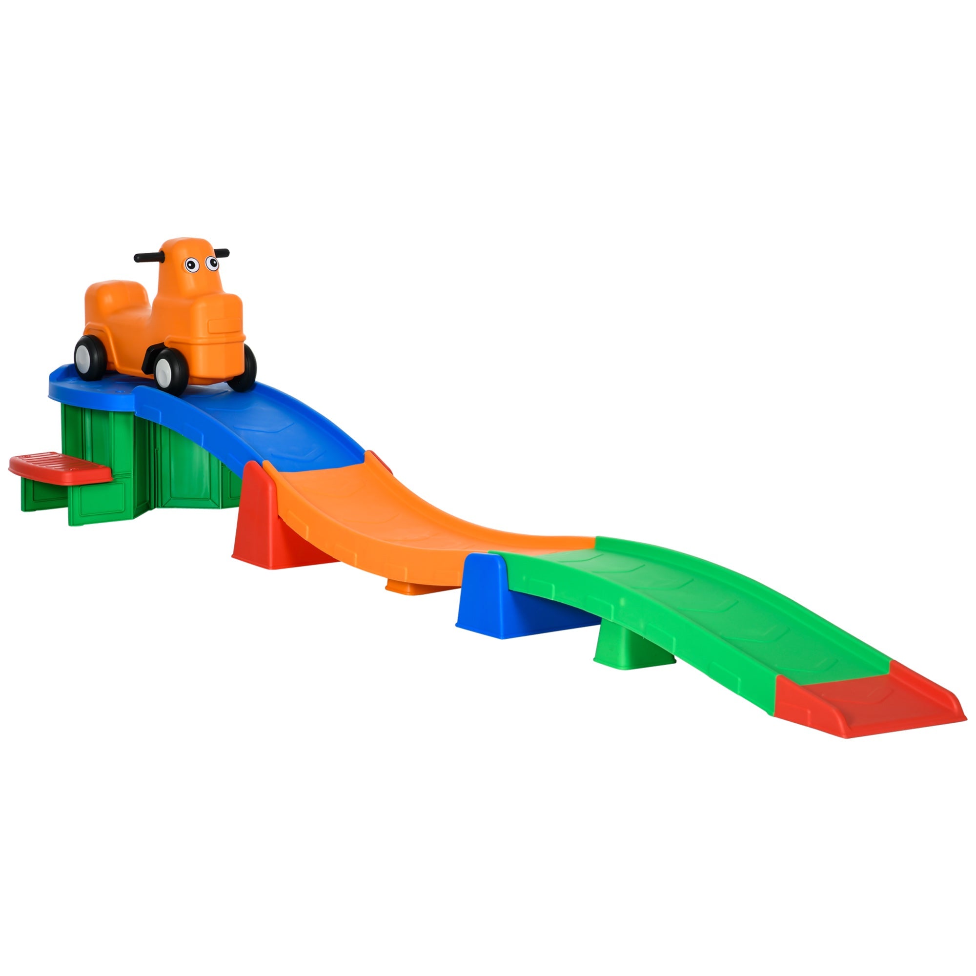 Qaba Kids Roller Coaster 9.8 ft Long Ride On Toy with Up Down Track Side Steps Sliding Car for Toddlers
