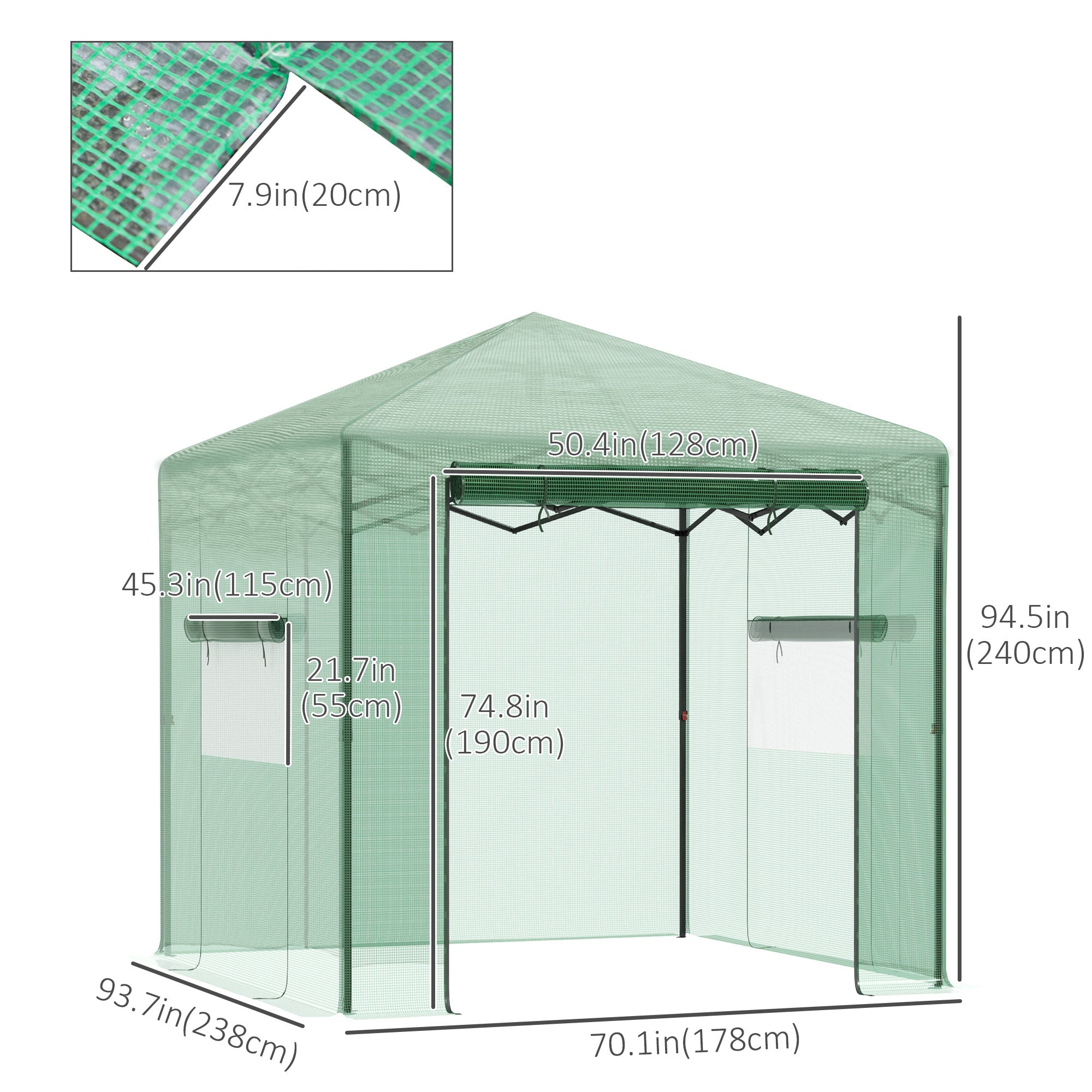 Outsunny 8' x 6' Portable Pop Up Greenhouse Walk-in Hot House with Roll-up Door & 2 Windows Outdoor for Plants Garden Foldable, Green