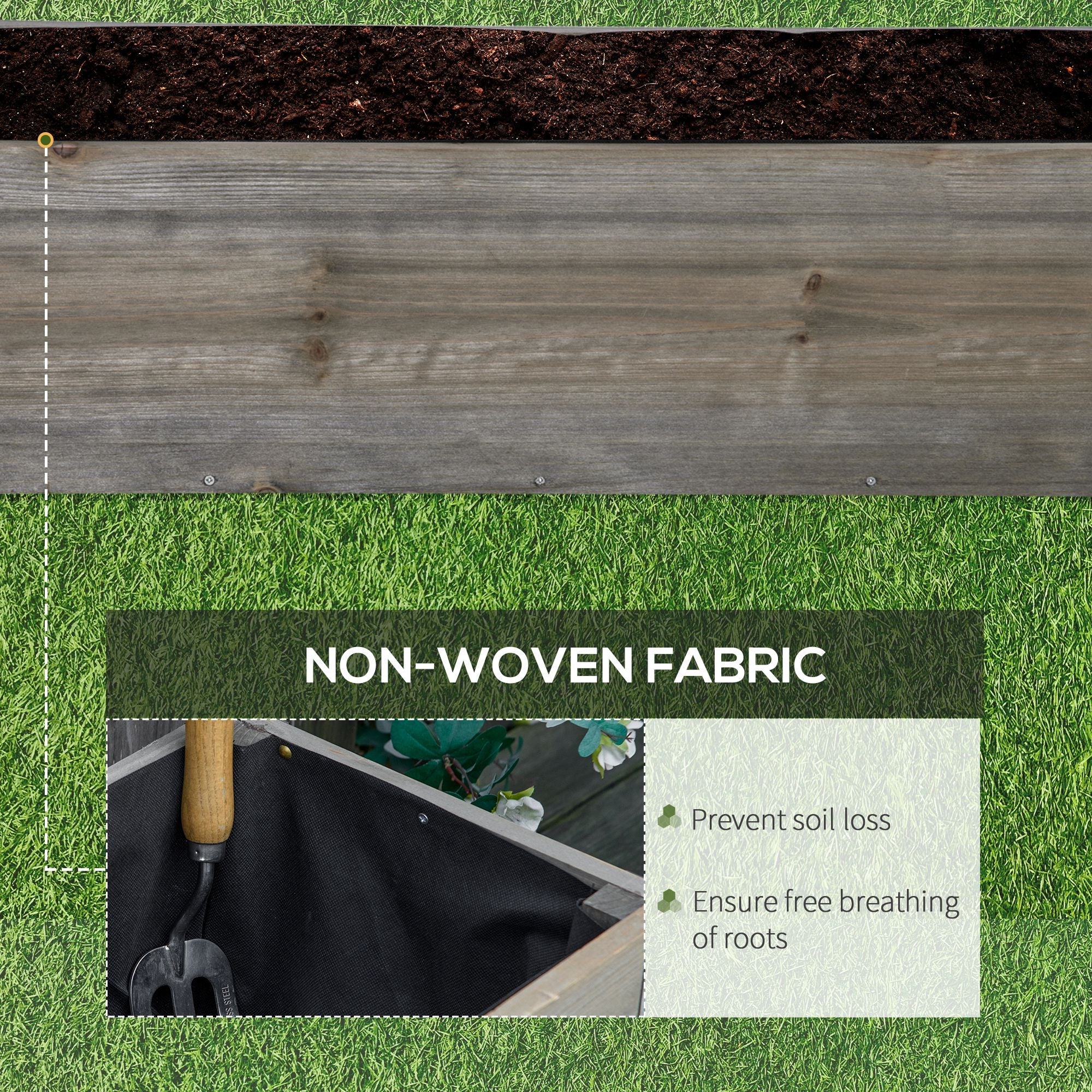 Outsunny 38"x12" Raised Wooden Planter: Elevated Garden Bed for Backyard Veggies/Herbs, Light Grey