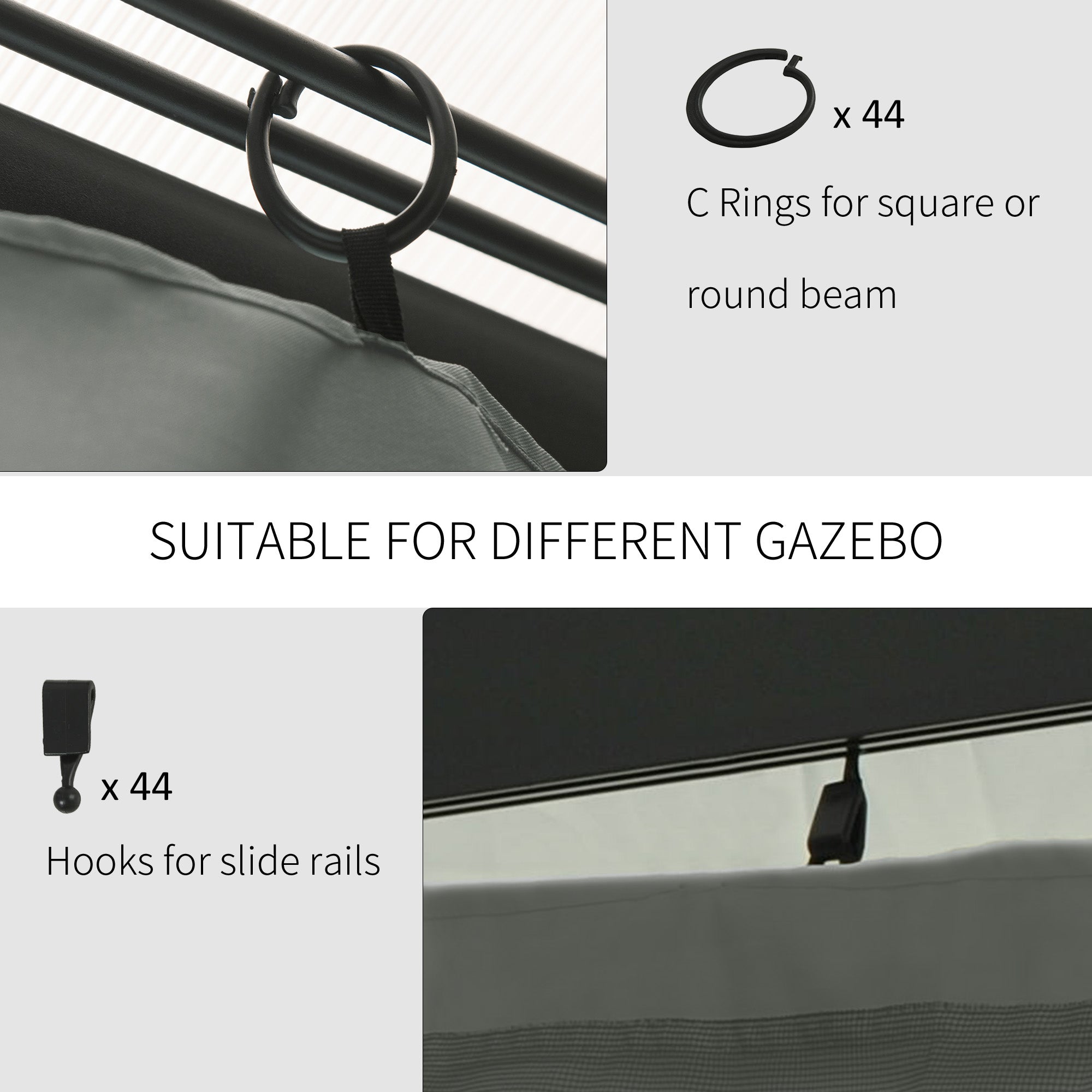 Outsunny Gazebo Curtain 10'x12' Sidewall Set 4 Panels with Hooks Dark Grey for Outdoor Shelter