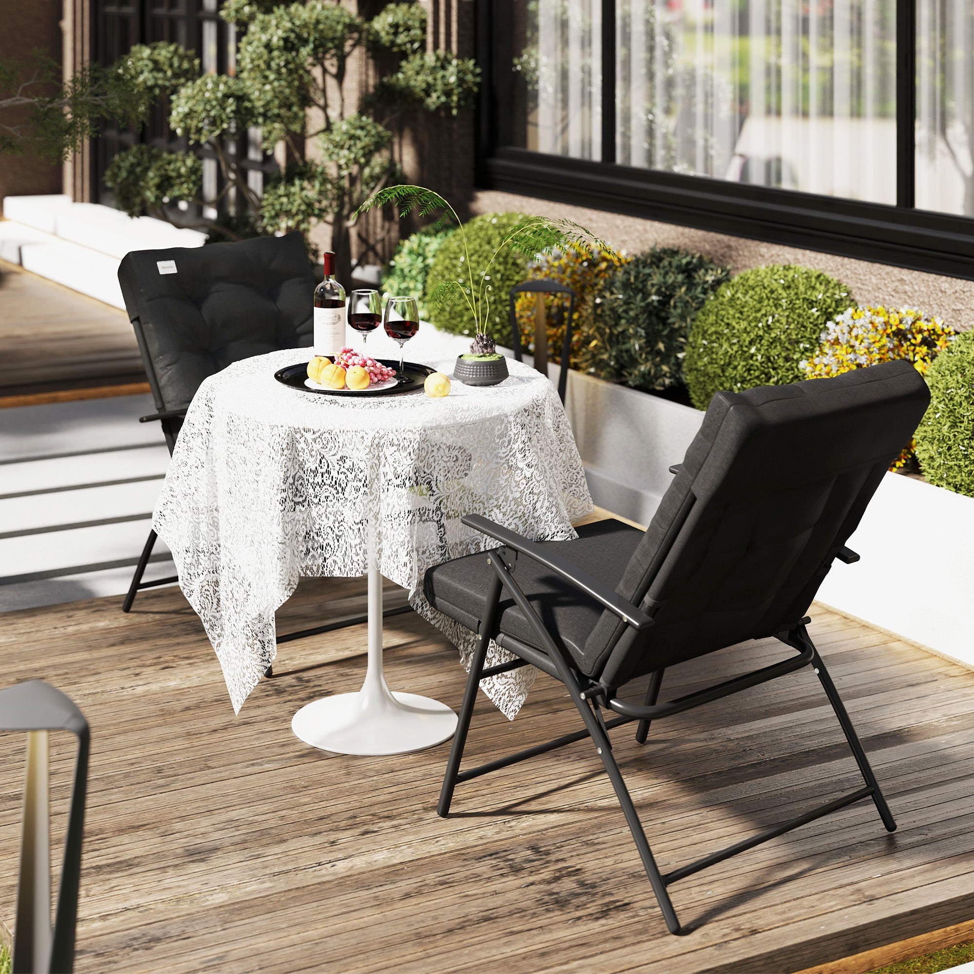 Outsunny Set of 2 Outdoor Folding Chairs with Adjustable Backrest, Padded Camping Chairs for Outdoor Events, Black