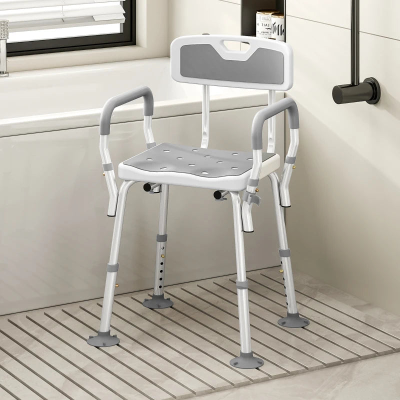 Adjustable Shower Chair with Arms Back and Padded Seat, Light Grey