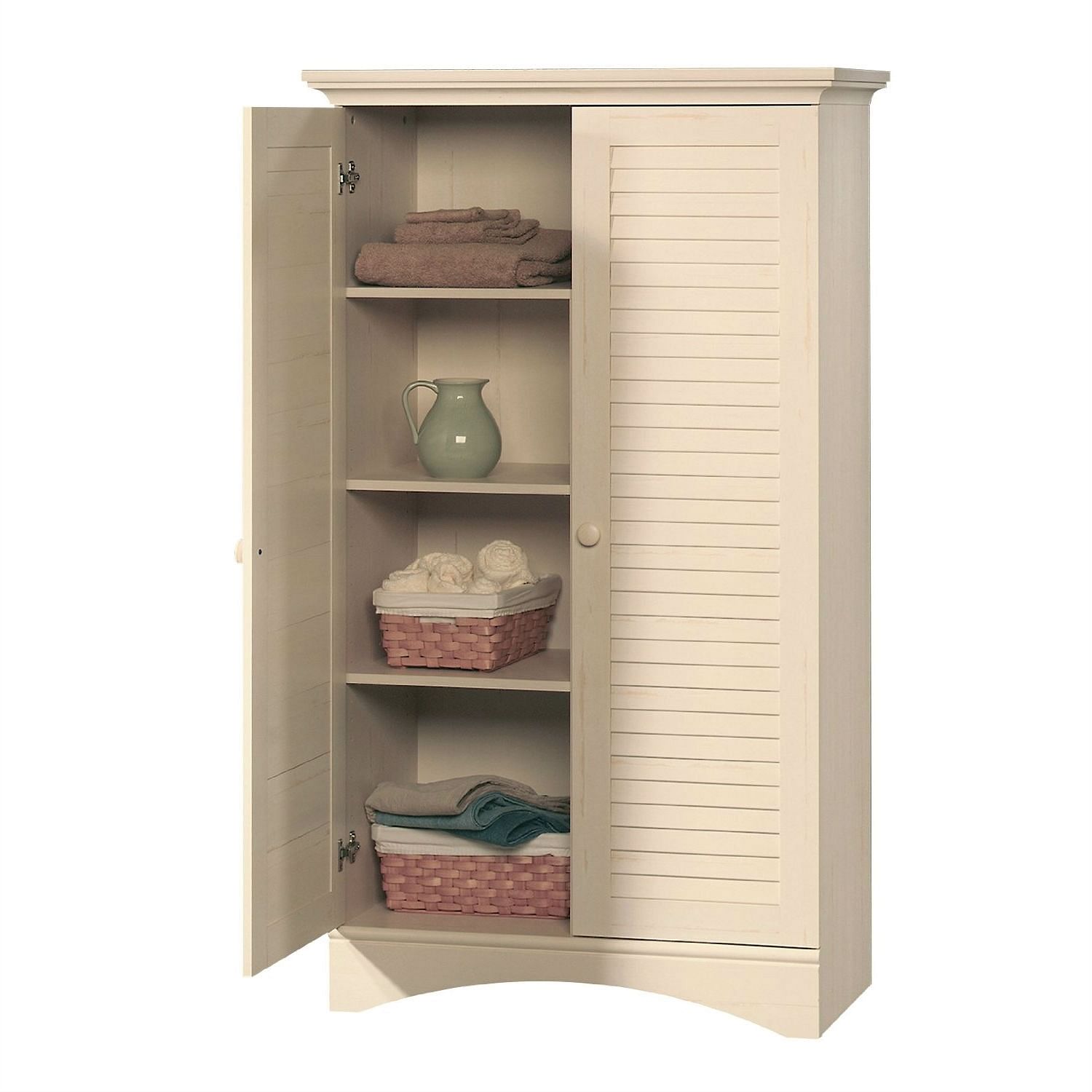 Antique White Finish Wardrobe Armoire Storage Cabinet with Louver Doors - Free Shipping