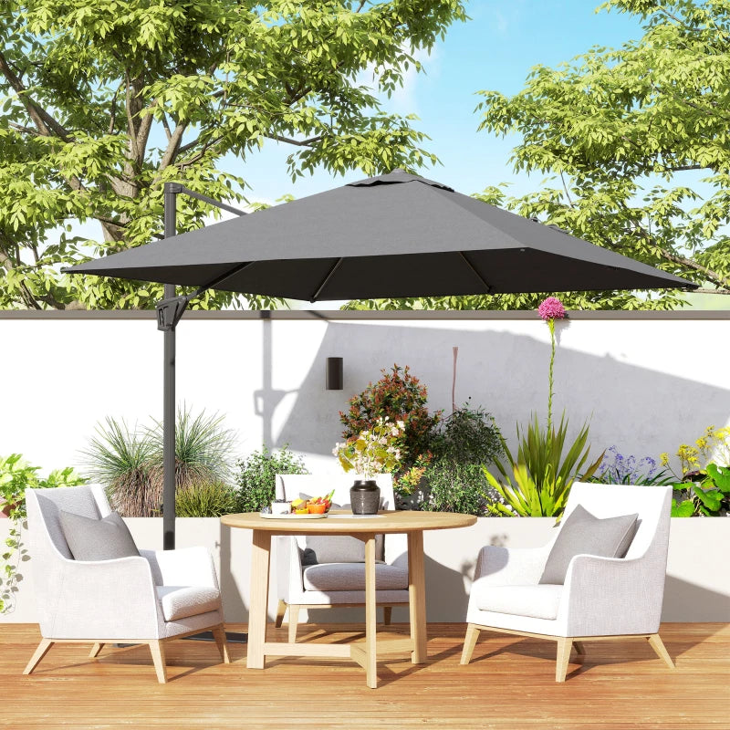 8'x8' Square Patio Hanging Offset Umbrella, Outdoor Cantilever Parasol w/ Cross Base, Dark Grey