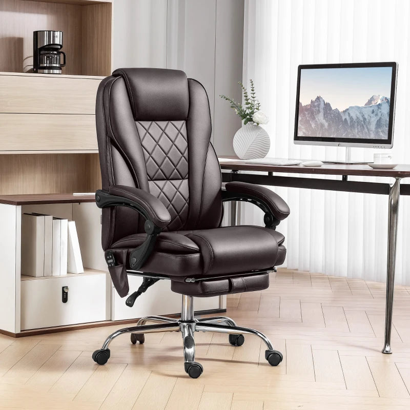Massage Office Chair, Reclining Computer Chair with Adjustable Height and Footrest, Dark Brown