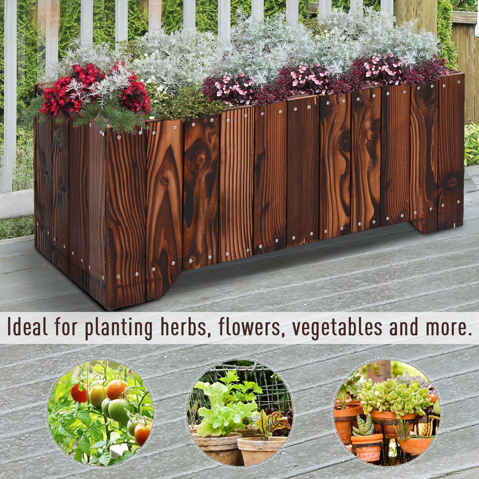 Outsunny Wooden Raised Garden Bed 37.5"x15" Outdoor Rectangular Planter Box for Vegetables Flowers Elevated Vegetable Planter