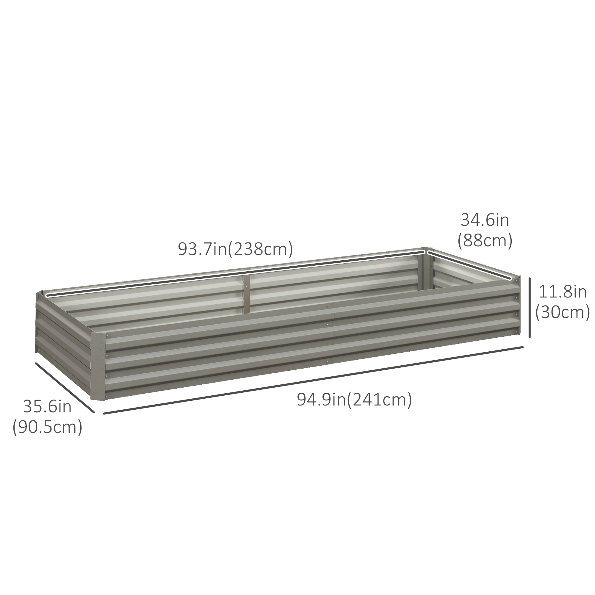 Outsunny 95"x36"x12" Galvanized Raised Garden Bed Metal, Elevated Planter Box for Flowers, Herbs, in Silver