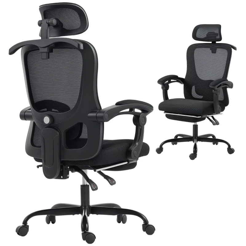Office Chair, Ergonomic Mesh Computer Desk Chair with Adjustable Headrest, Lumbar Support, Black