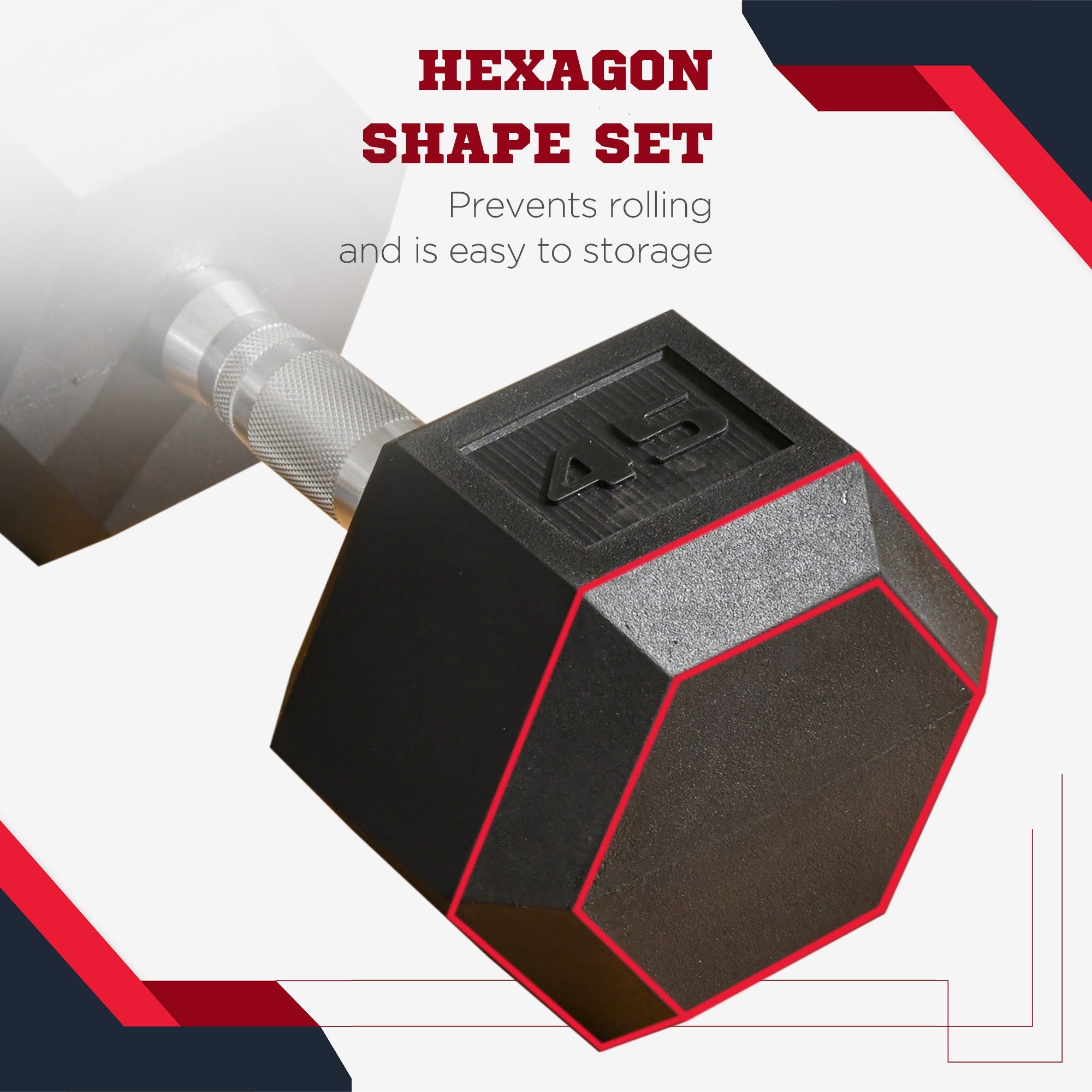 Soozier Rubber Hex Dumbbells: 45lbs Hand Weights for Intense Strength Training & Home Gym Workout Sessions, Black