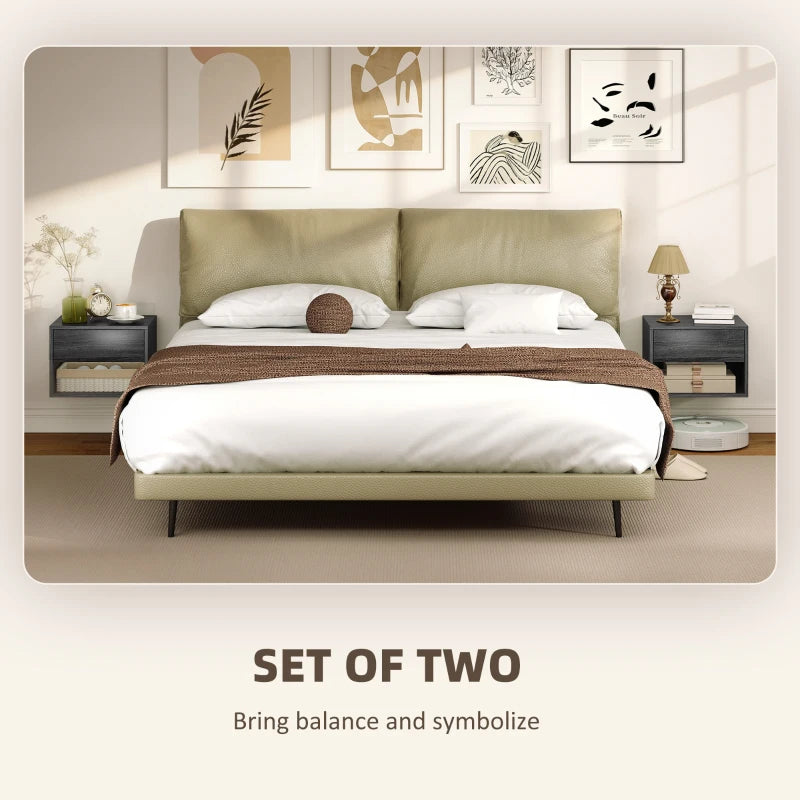 Floating Nightstand Set of 2, Wall Mounted Bedside Table with Drawer for Bedroom, Grey