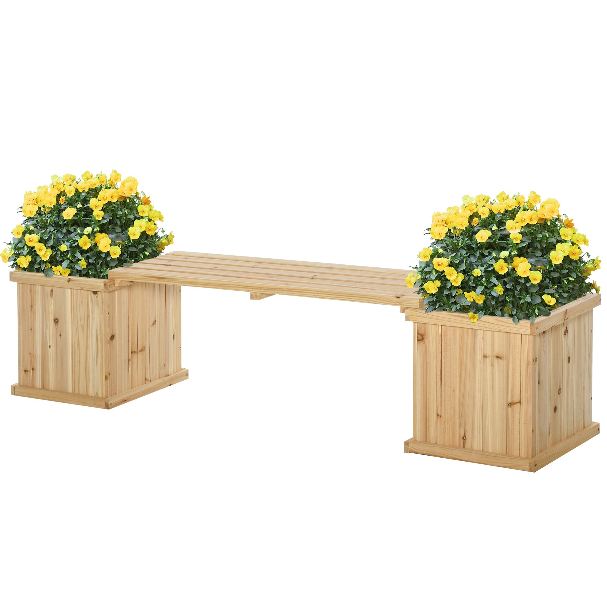 Outsunny Raised Garden Planter Bench 69.25"x15"x15.75" Wooden Planter & Bench Combination Natural