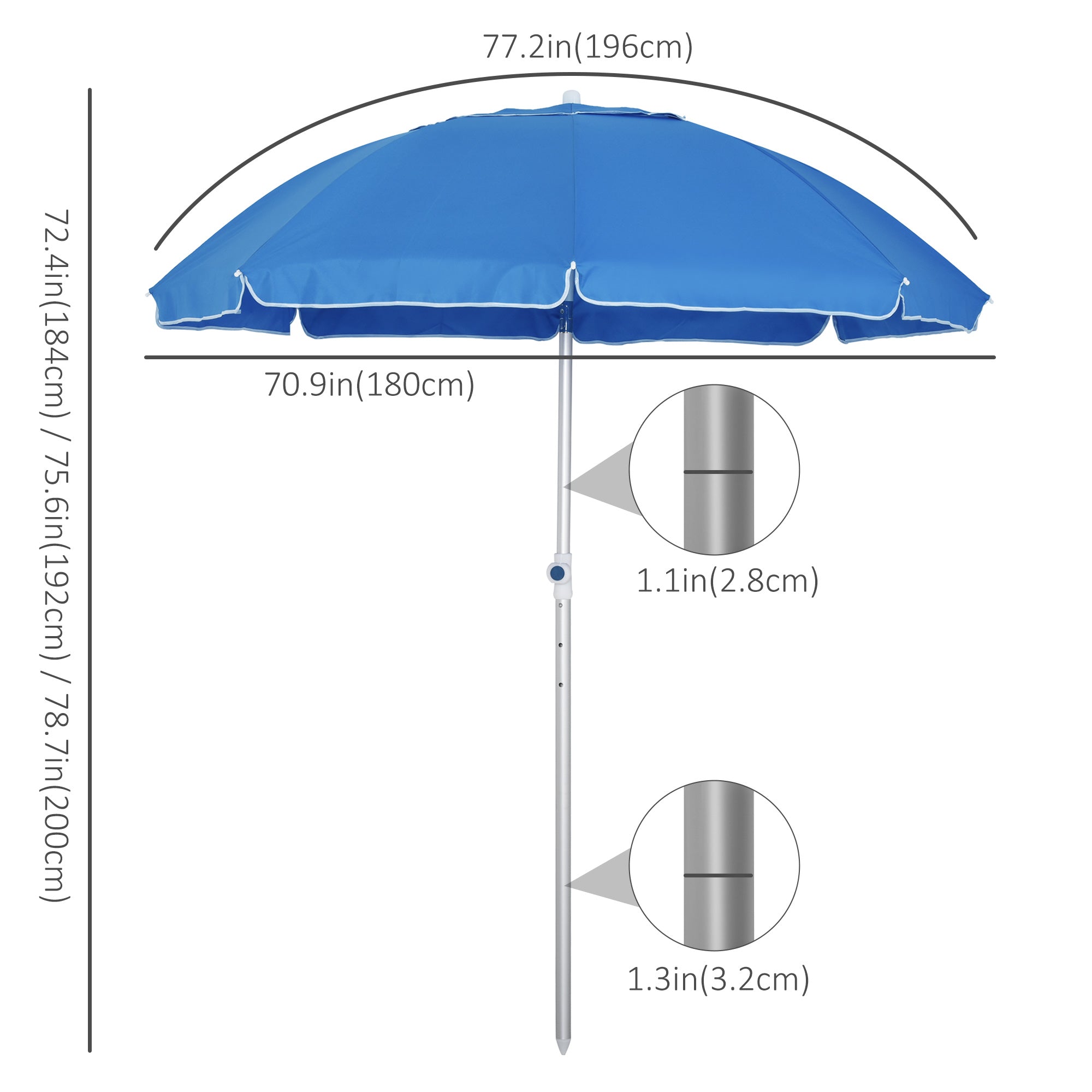 Outsunny Seaside Shade: 6ft Pointed Adjustable Tilt Beach Umbrella with Carry Bag Blue