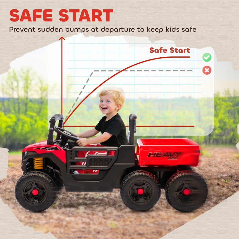 Qaba 24V 4WD Kids Ride On Truck with 6 Wheels Electric Ride On Car with Remote, Dump Bed for 3-8 Years, Red