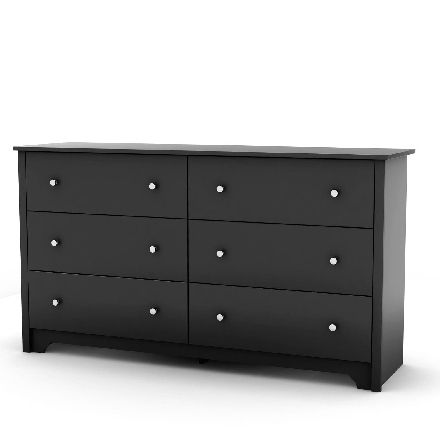 Black 6 Drawer Bedroom Dresser with Nickle Metal Knobs Handles - Free Shipping