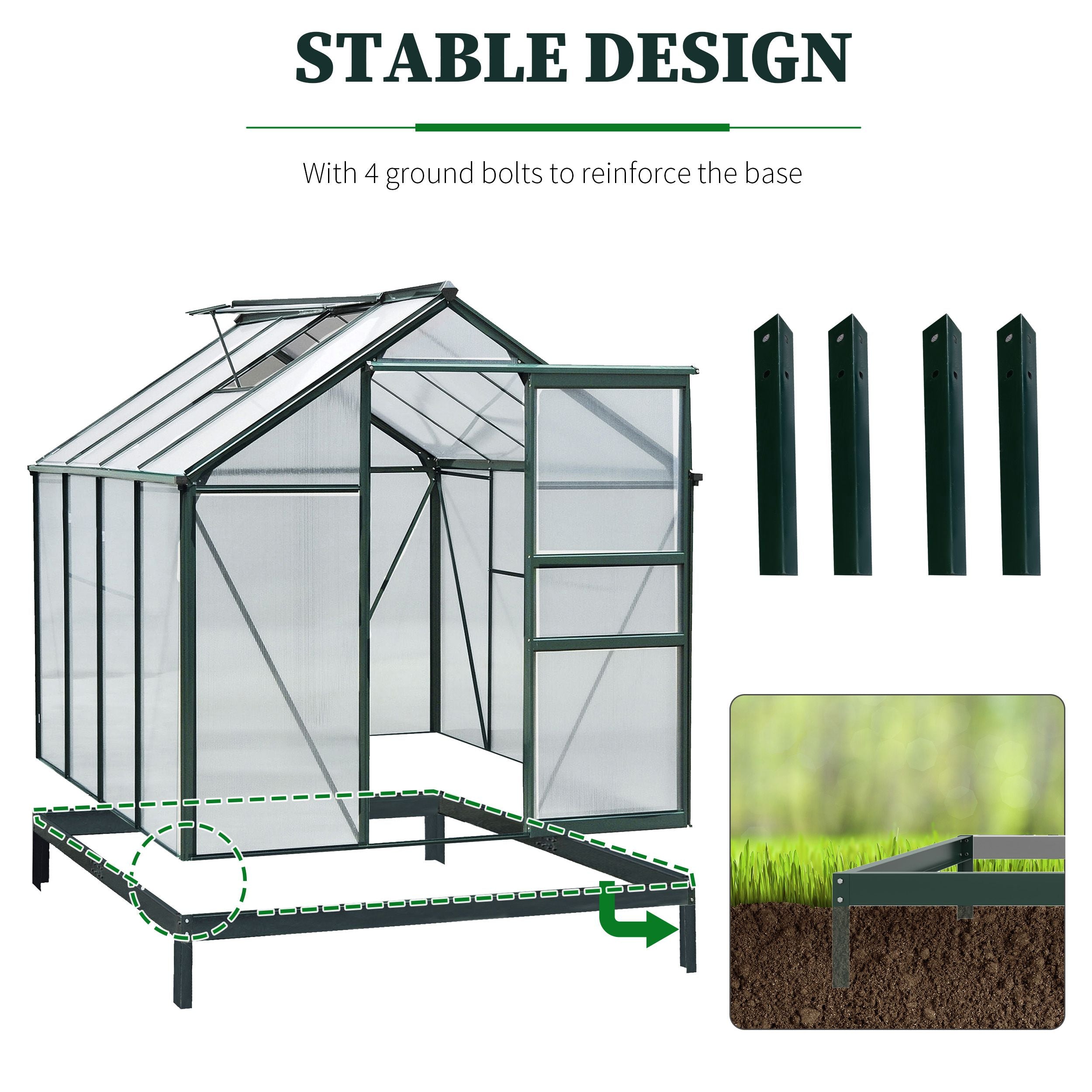 Outsunny 6'x8'x7' Walk-in Greenhouse Clear Polycarbonate Panels Plants Flower Growth Shed Outdoor Warm House