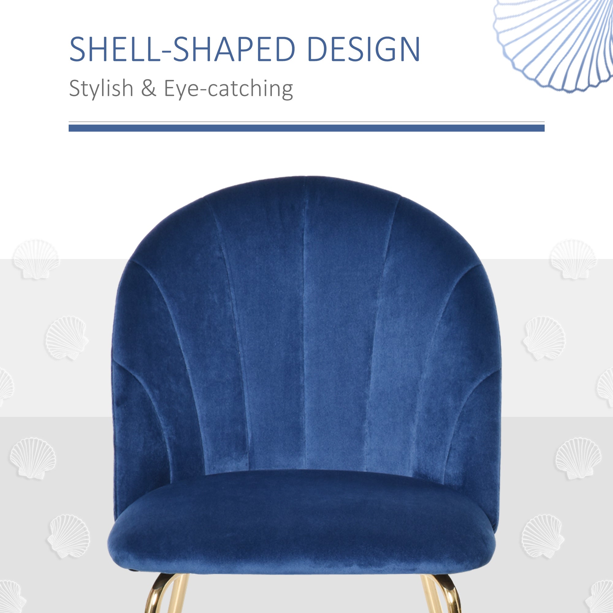 HOMCOM Modern Dining Chair Duo: Blue Velvet-Touch Fabric Accent Chairs Set of 2, with Gold Metal Legs for Stylish Seating