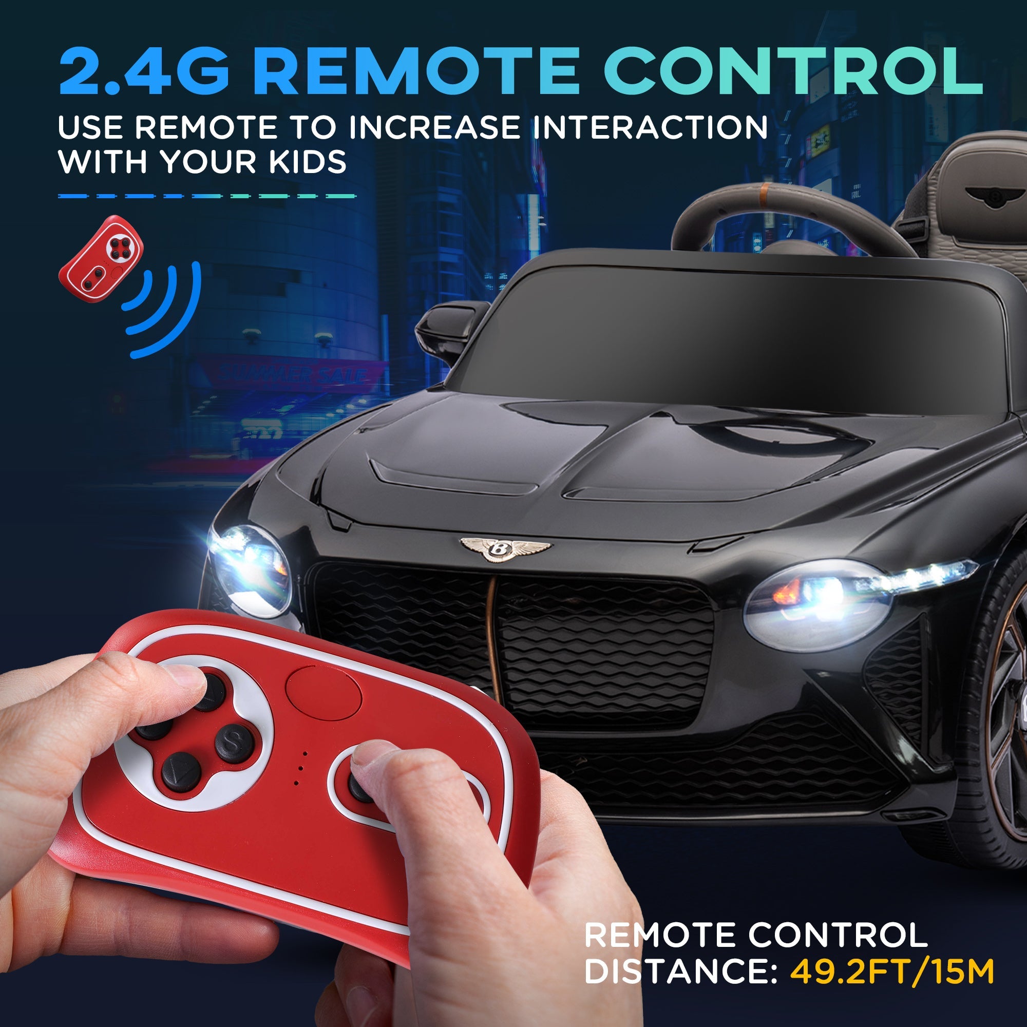 Aosom Kids Ride-On Car: 12V Electric, Remote Control, Portable Battery, Suspension System, Black