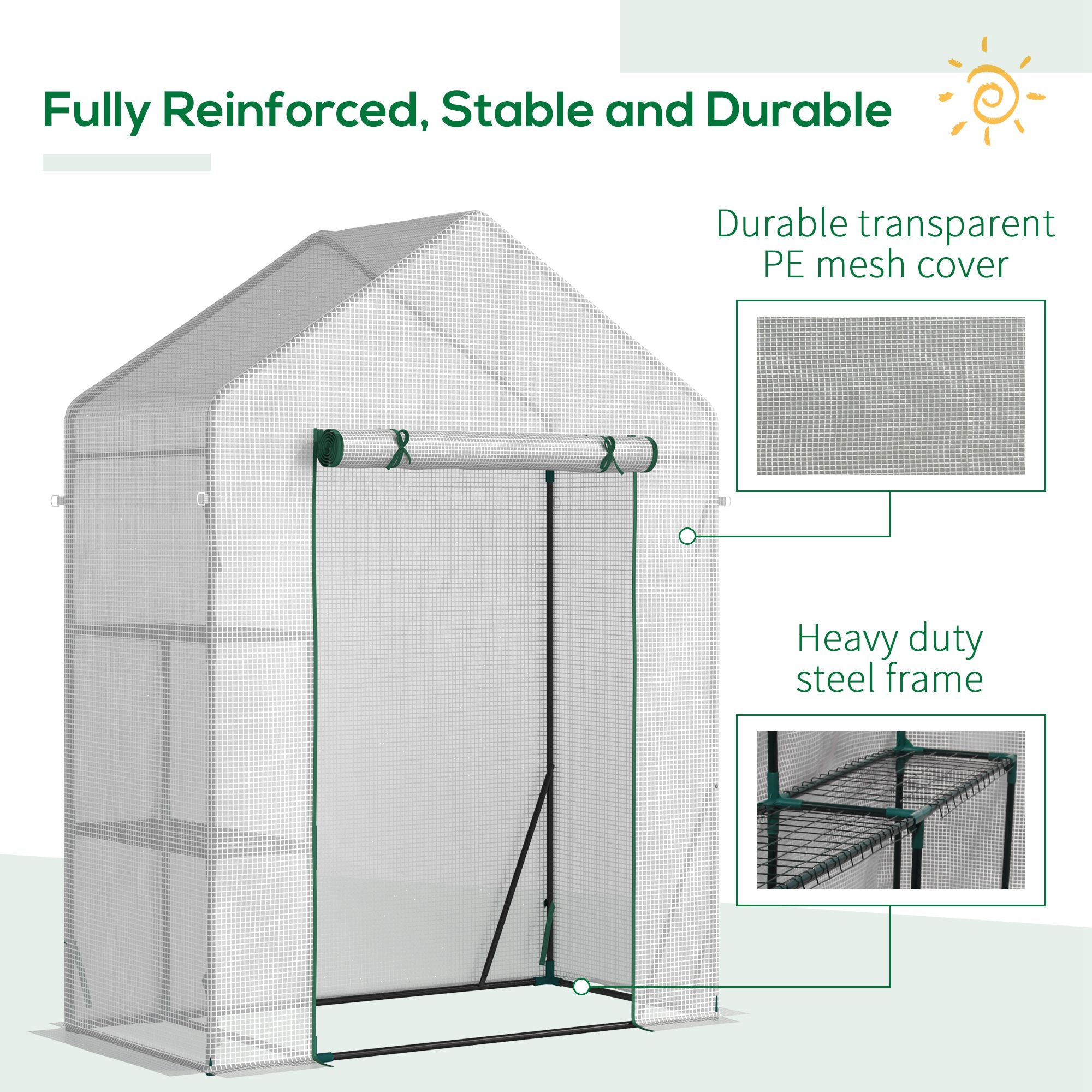 Outsunny 56"x29" Walk-in Greenhouse for Outdoor, Portable Gardening Plant Hot House with 2-Tier Shelf, Roll-Up Zippered Door, PE Cover