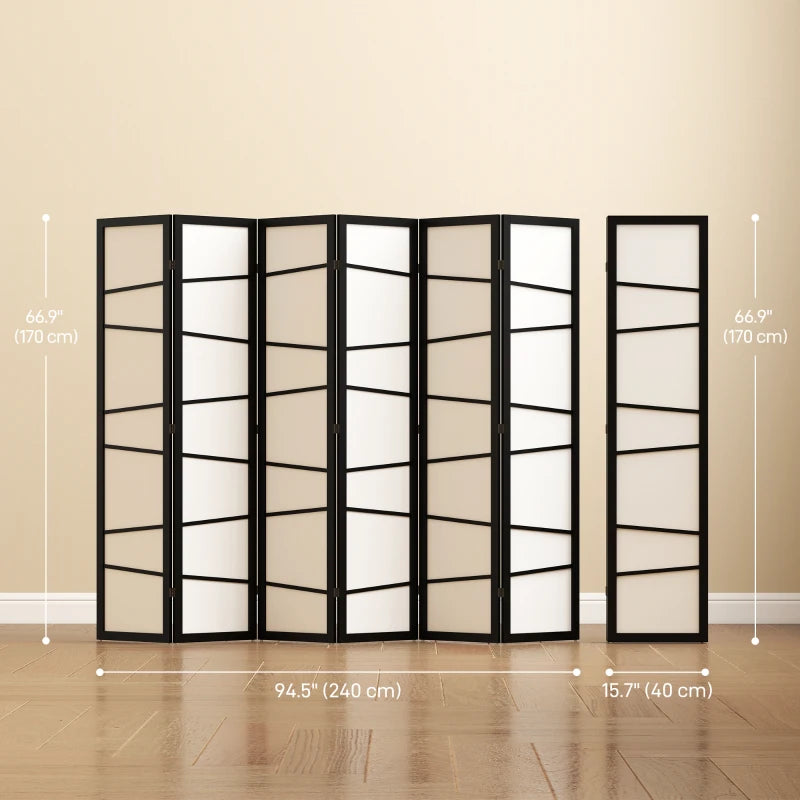 66.9" Folding Room Divider, 6 Panel Wall Partition with Wood Frame for Bedroom, Home Office, White