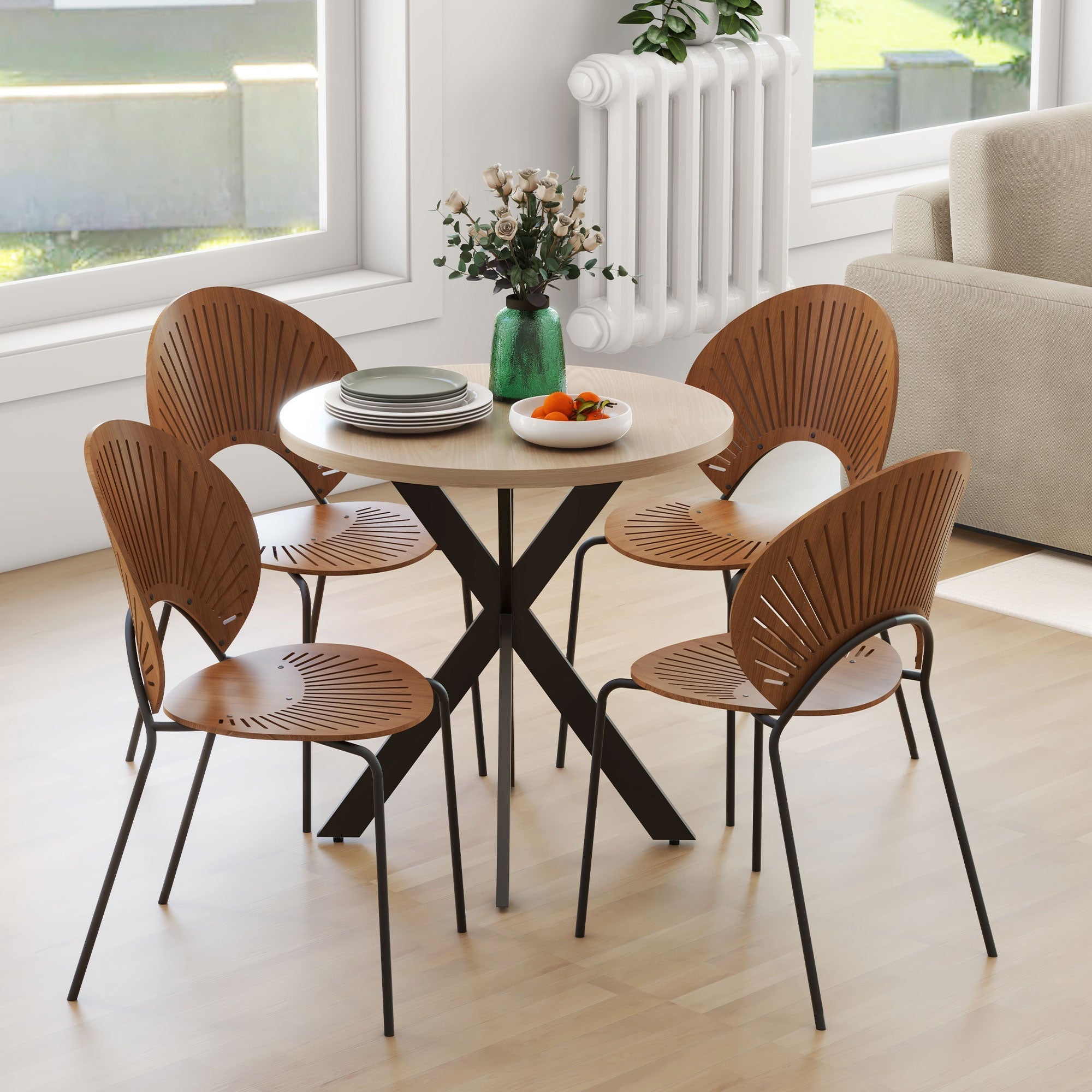 HOMCOM 29" Round Brown Dining Table Contemporary Kitchen Furniture Steel Legs for Modern Home Small Spaces