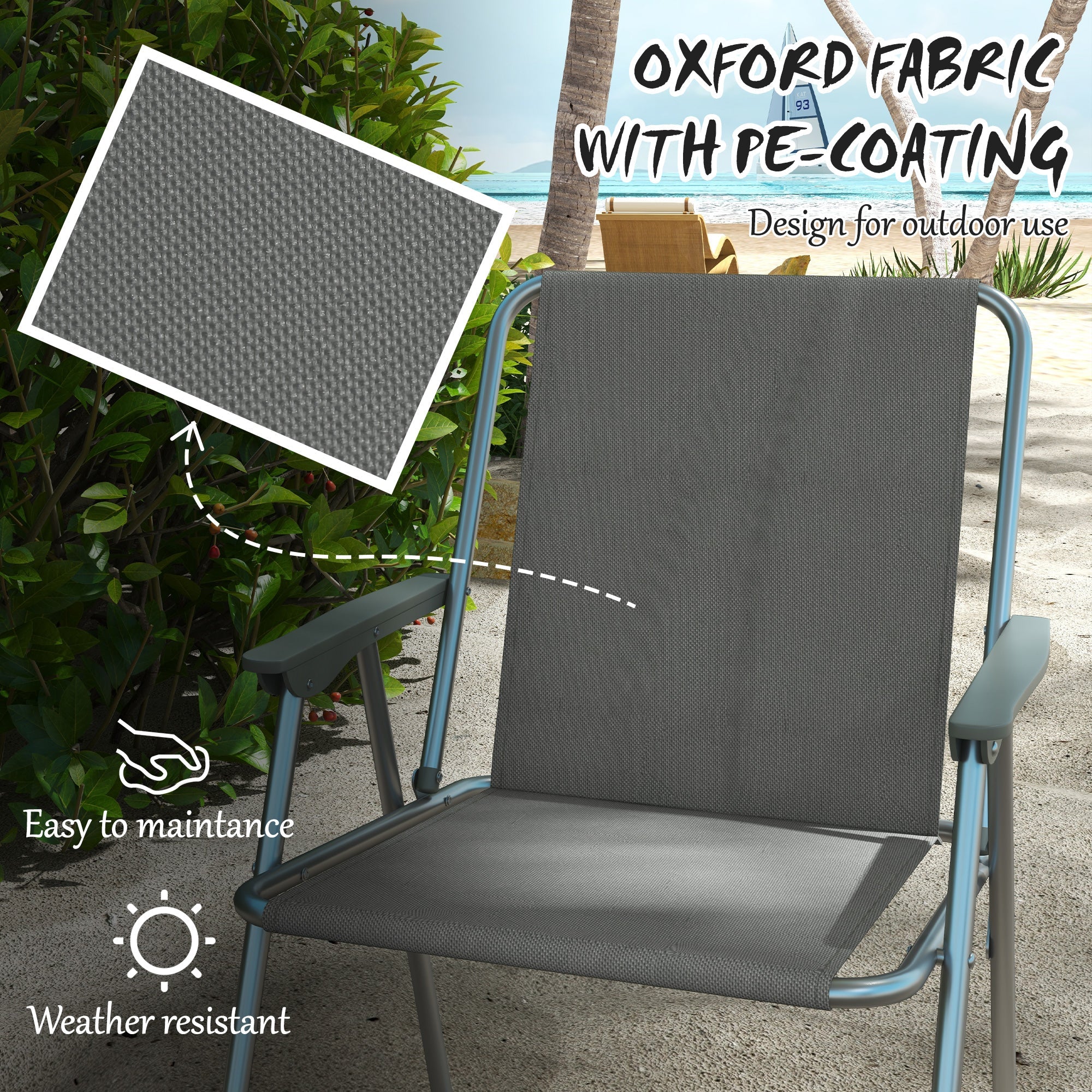 Outsunny Portable Patio Perfection: 4-Pack Folding Camping Chairs with Armrests for Garden Backyard, Grey Finish