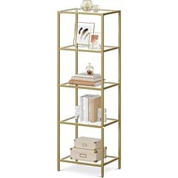 Narrow Gold Metal Frame Glass Shelves Shelving Unit Slim 4-Shelf Bookcase - Free Shipping