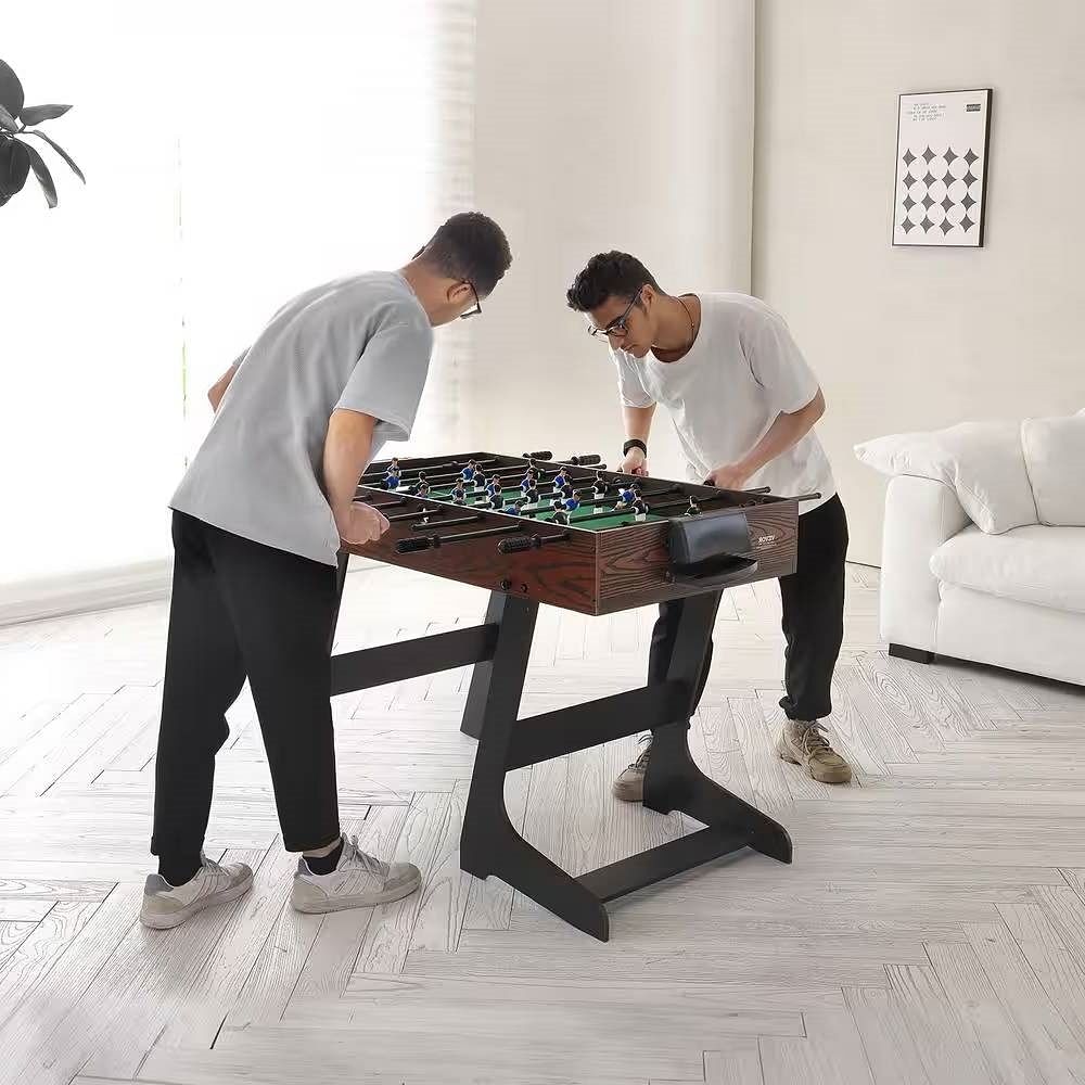 Foldable Foosball Table with 2 Balls in Walnut Wood Finish - Standard Size - Free Shipping