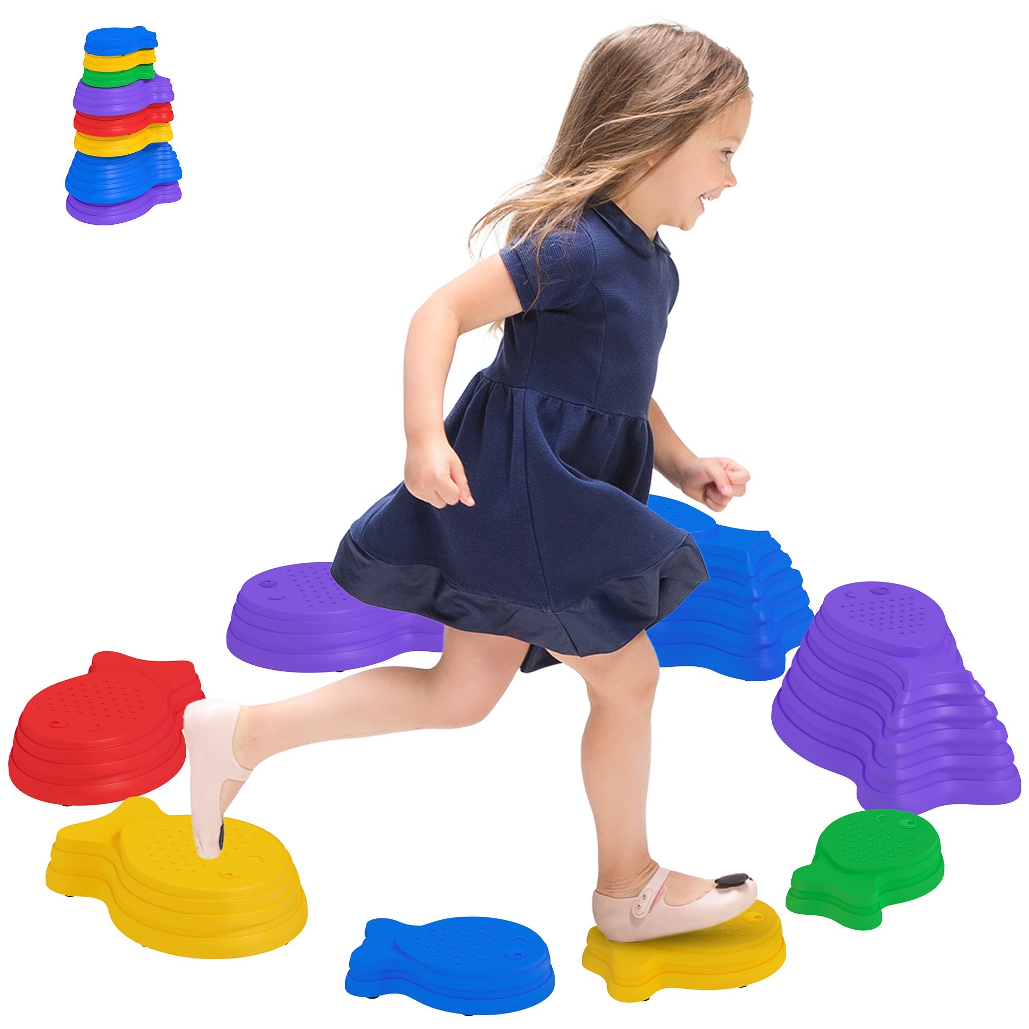 Outsunny Sensory Stepping Stones: 8pc Balance River Stones for Kids Obstacle Course, Indoor/Outdoor Play Equipment for Ages 3-8