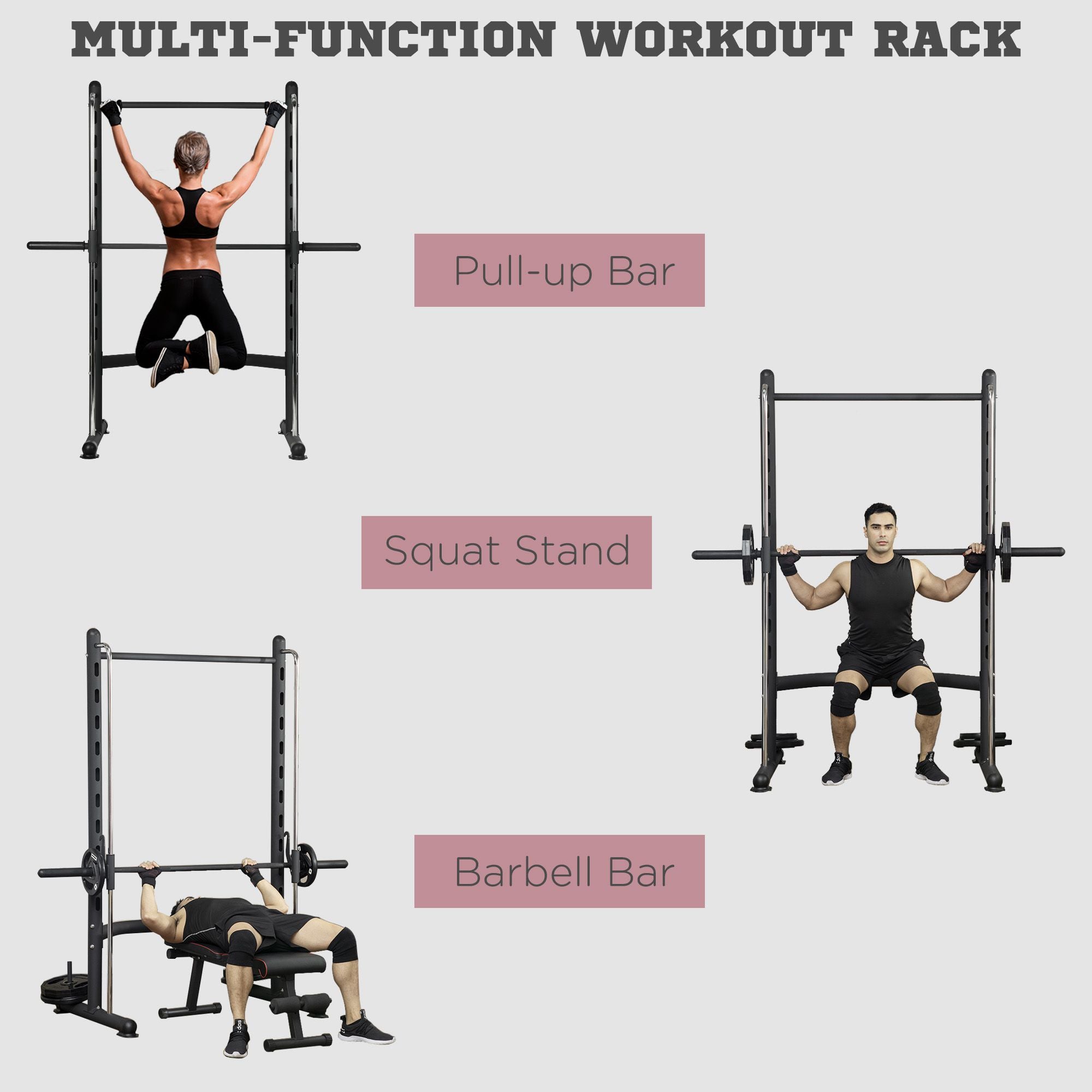 Soozier Multi-Function Rack: Adjustable Squat Rack with Pull-Up Bar & Bench Press Station for Versatile Home Gym Workouts