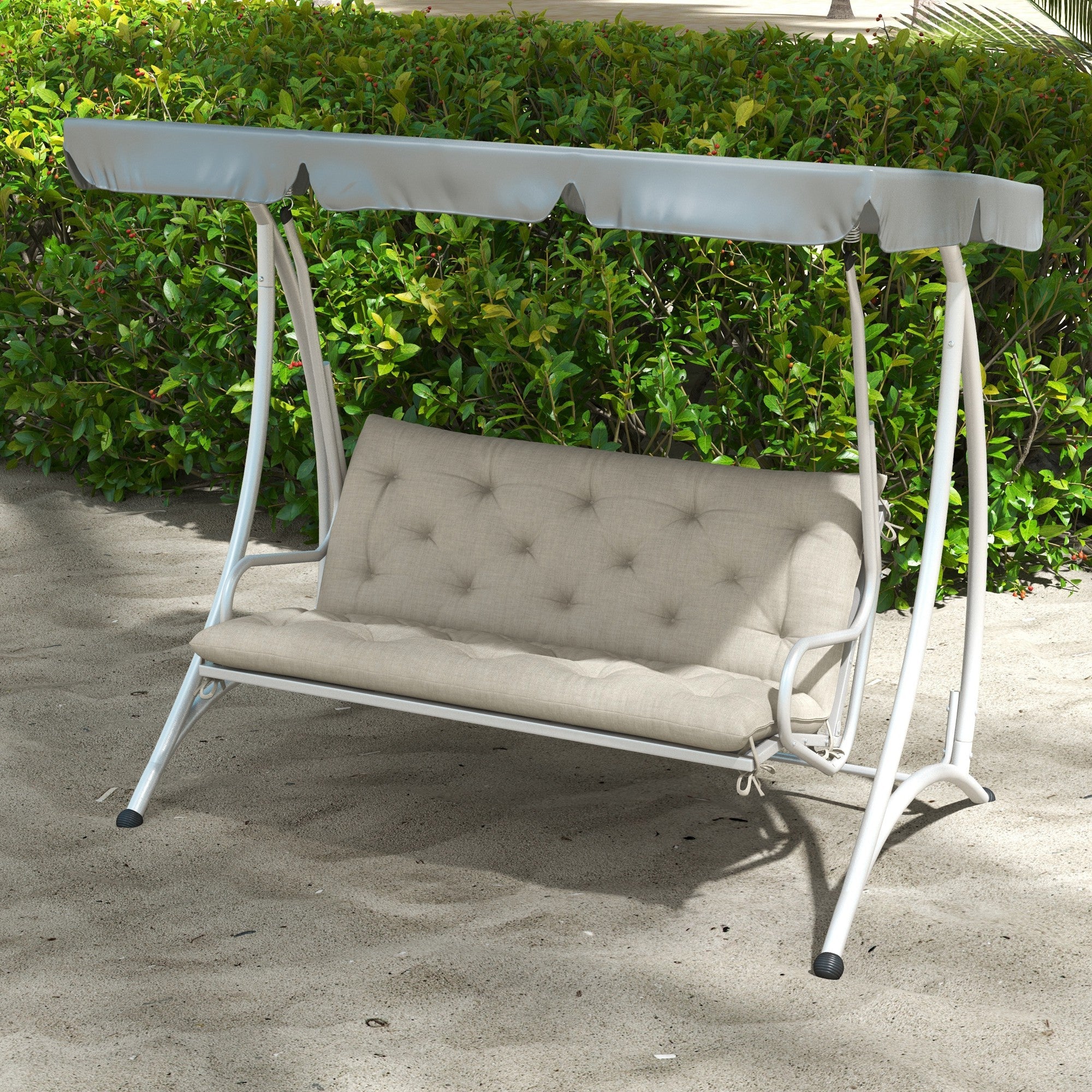 Outsunny 2 Seater Garden Bench Cushions With Backrest for Garden Patio, Light Grey