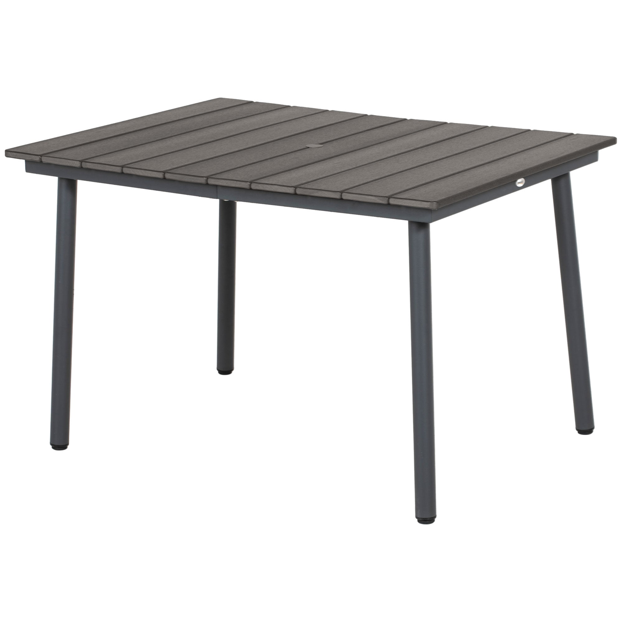 Outsunny 47" Aluminium Outdoor Dining Table with Umbrella Hole & HDPE Slatted Top in Dark Grey for Backyard