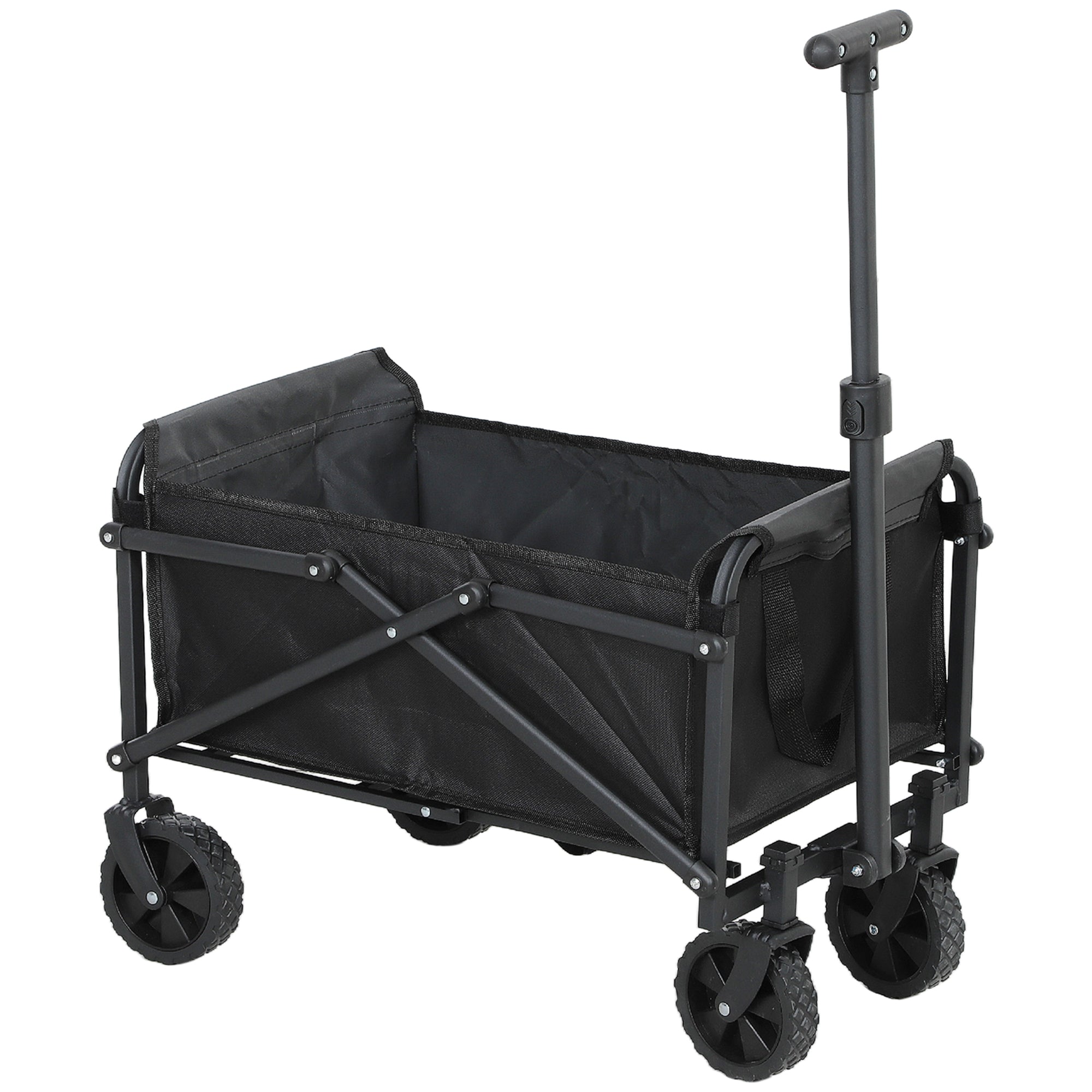 Outsunny Small Collapsible Folding Garden Cart, Heavy Duty Lawn Wagon with Universal Wheels and Adjustable Handle, Black