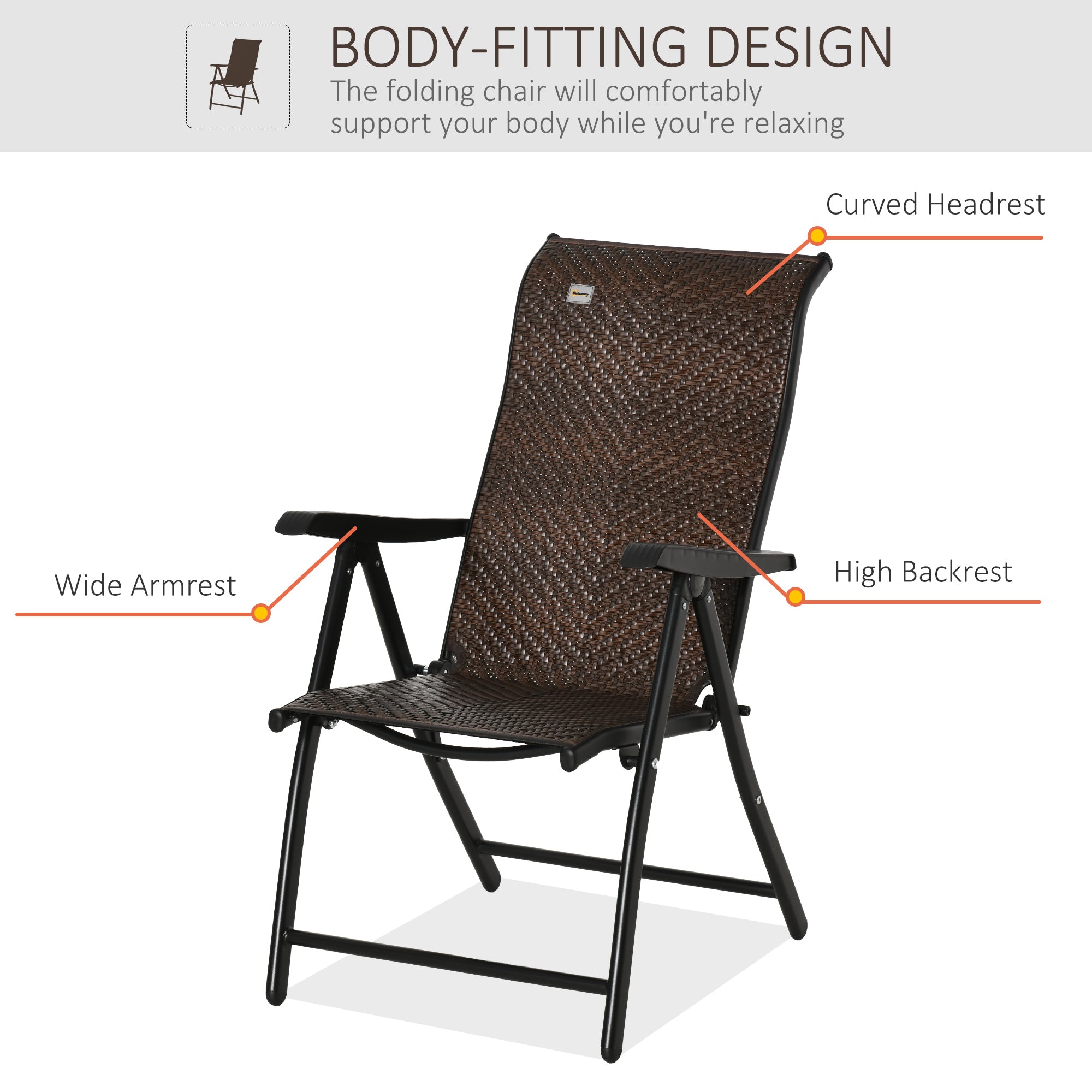 Outsunny Folding PE Rattan Lounge Chair, Portable Wicker Recliner with Adjustable Backrest for Patio, Garden, Brown